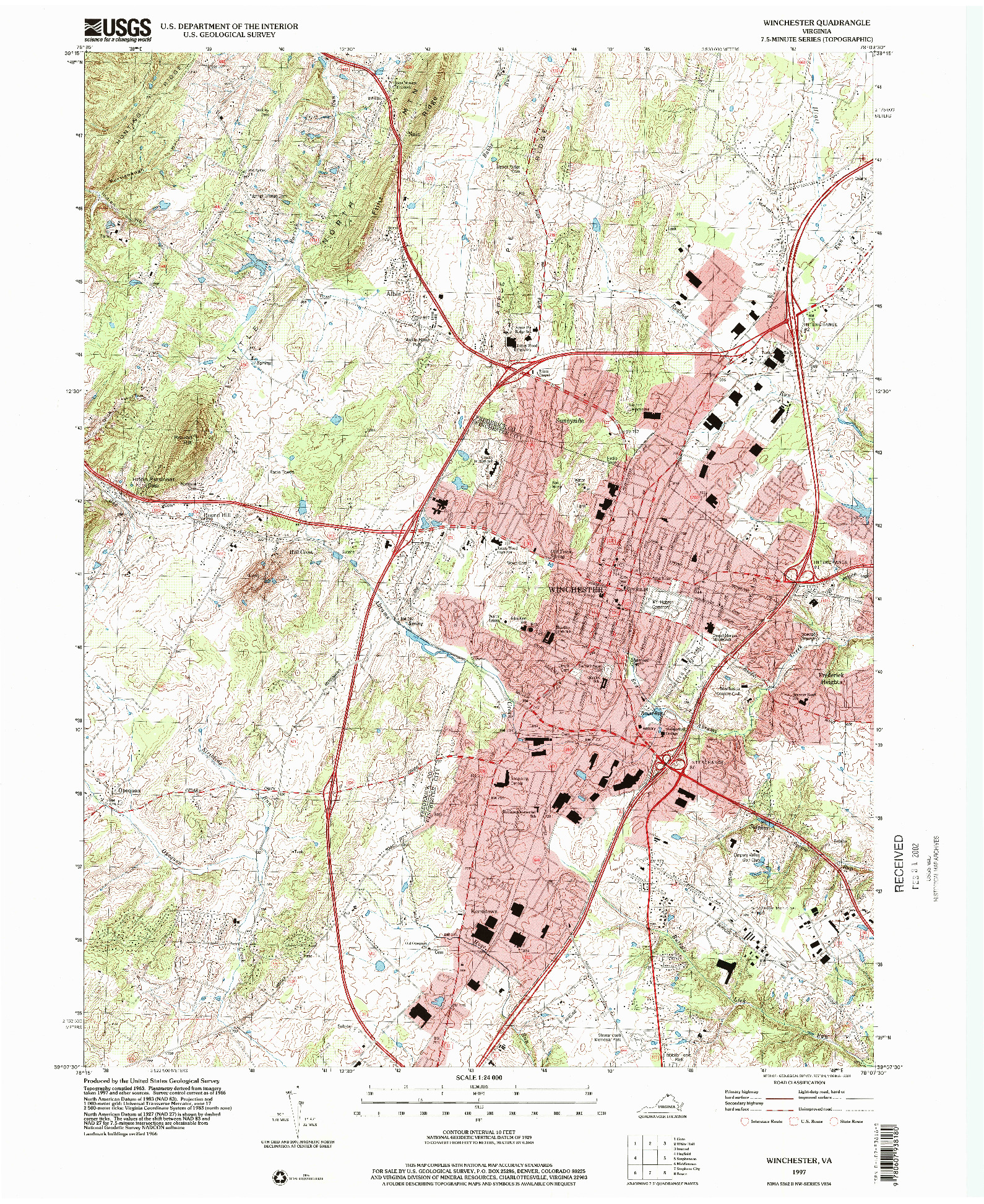 USGS 1:24000-SCALE QUADRANGLE FOR WINCHESTER, VA 1997