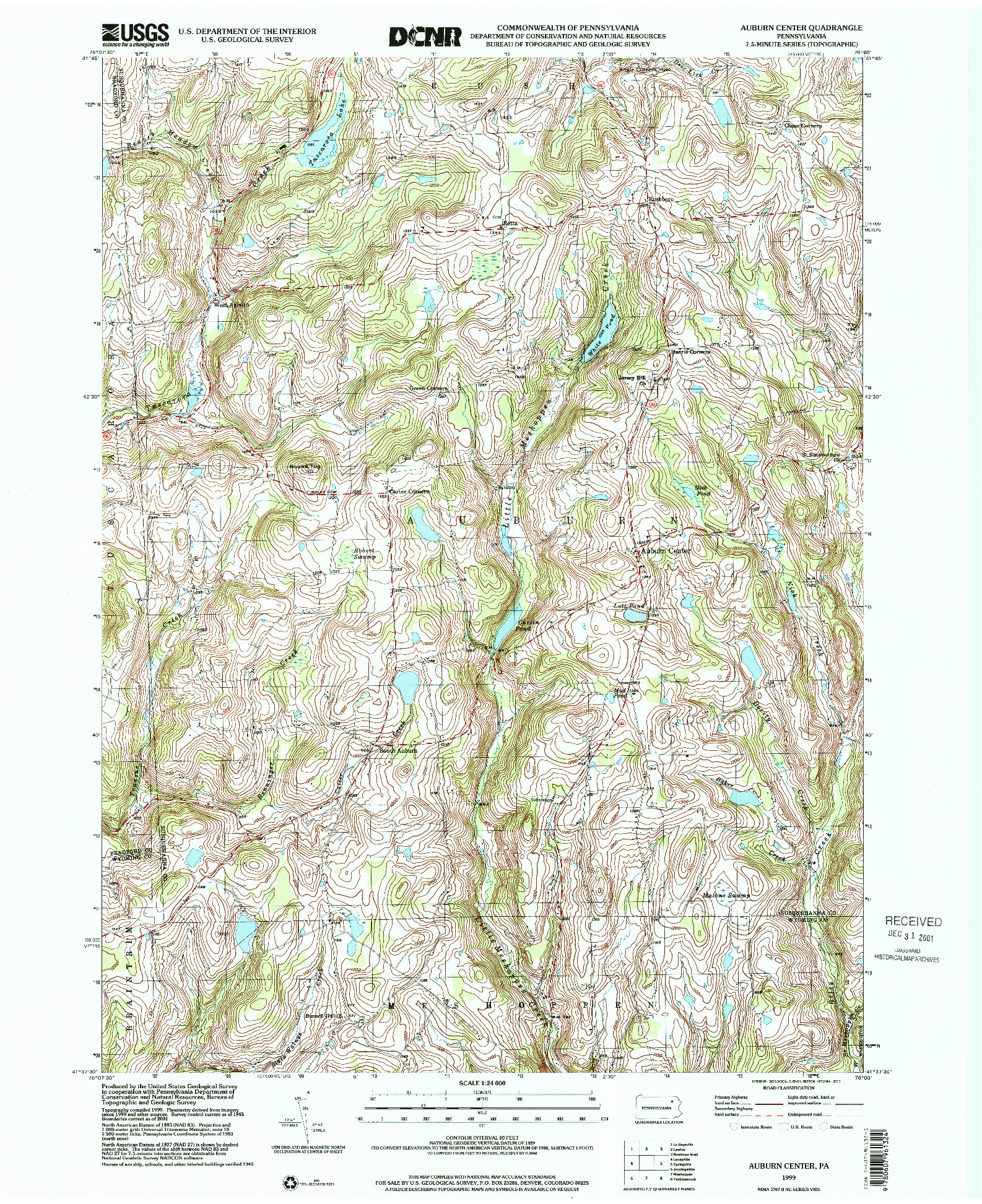 USGS 1:24000-SCALE QUADRANGLE FOR AUBURN CENTER, PA 1999