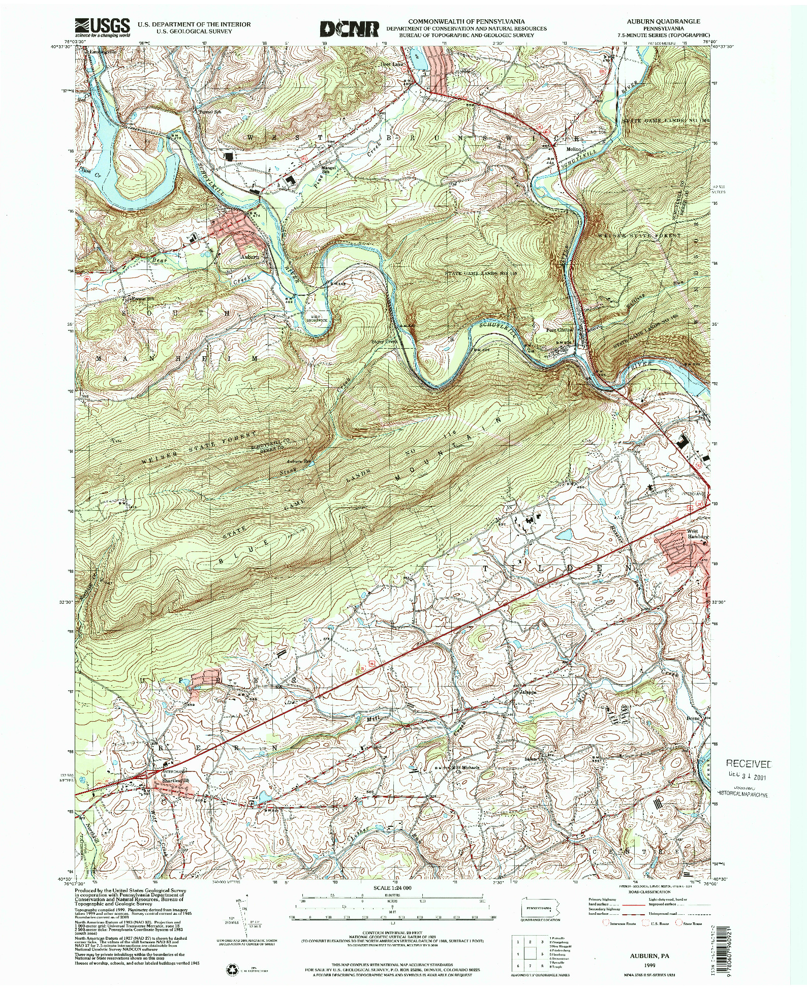 USGS 1:24000-SCALE QUADRANGLE FOR AUBURN, PA 1999