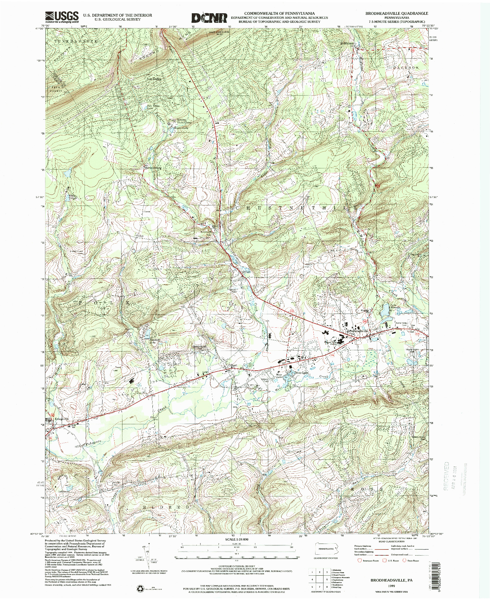 USGS 1:24000-SCALE QUADRANGLE FOR BRODHEADSVILLE, PA 1999