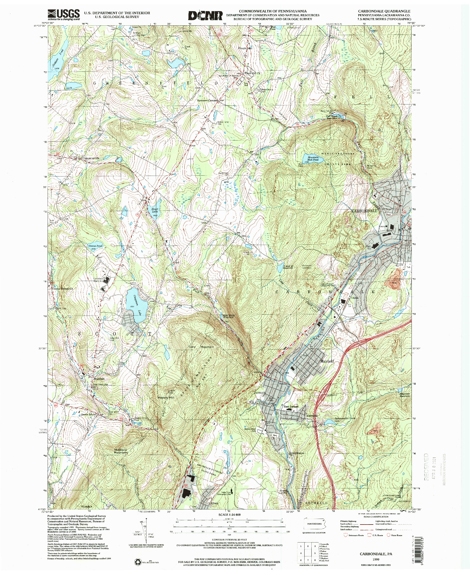 USGS 1:24000-SCALE QUADRANGLE FOR CARBONDALE, PA 1999