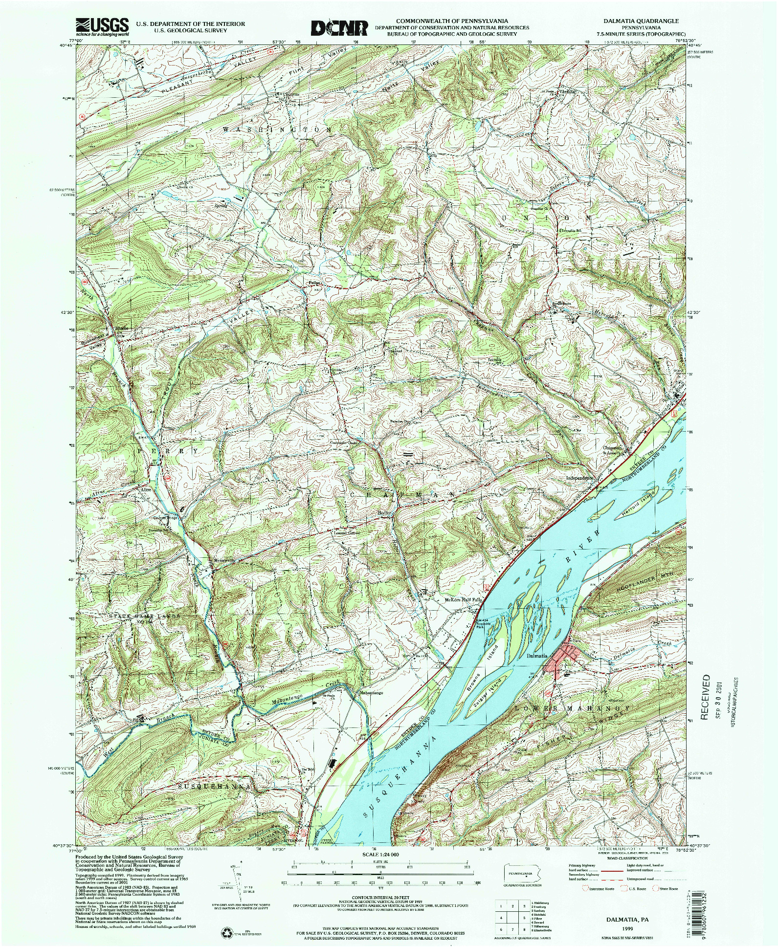 USGS 1:24000-SCALE QUADRANGLE FOR DALMATIA, PA 1999