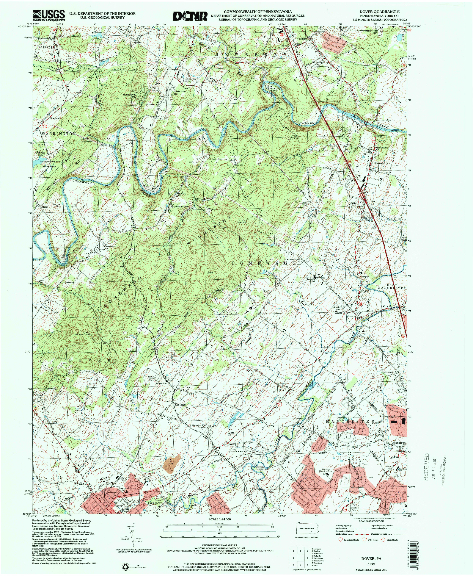 USGS 1:24000-SCALE QUADRANGLE FOR DOVER, PA 1999