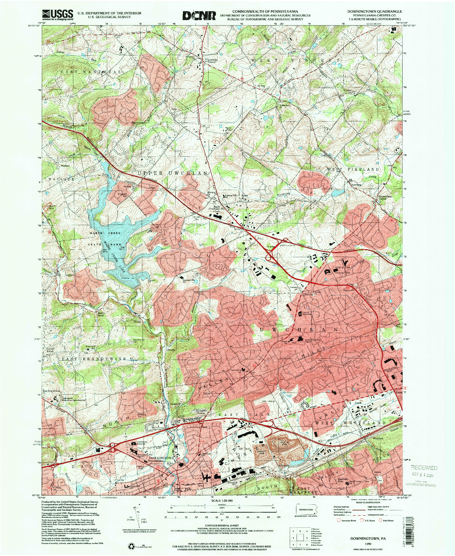 USGS 1:24000-SCALE QUADRANGLE FOR DOWNINGTOWN, PA 1999