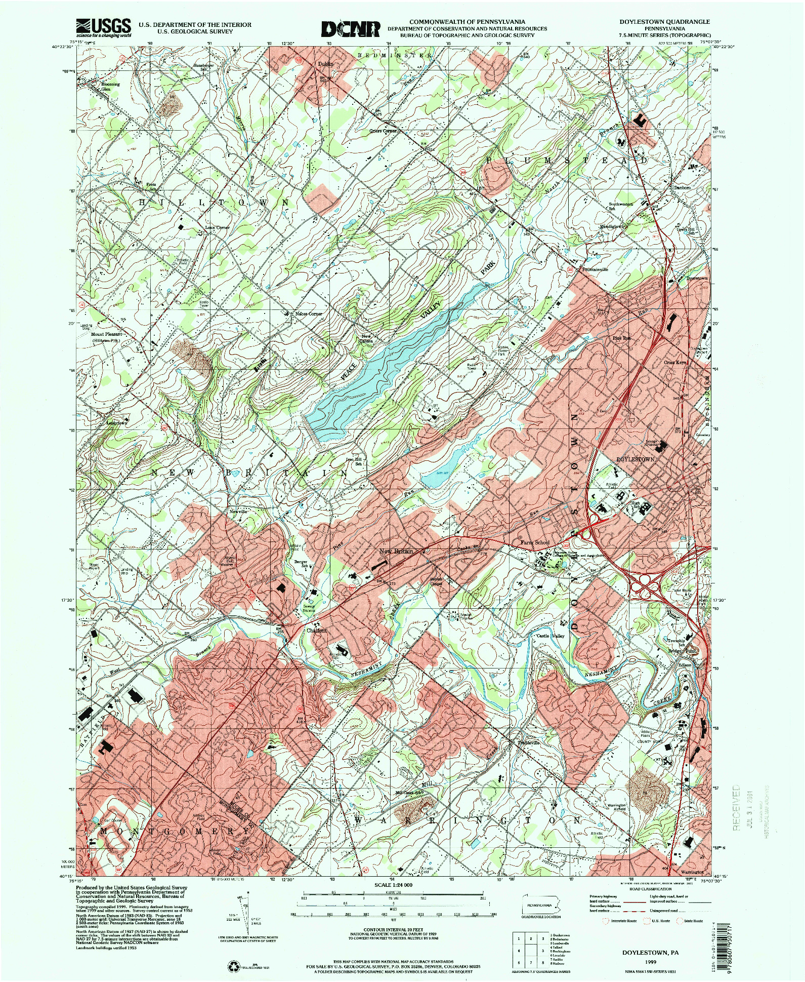 USGS 1:24000-SCALE QUADRANGLE FOR DOYLESTOWN, PA 1999