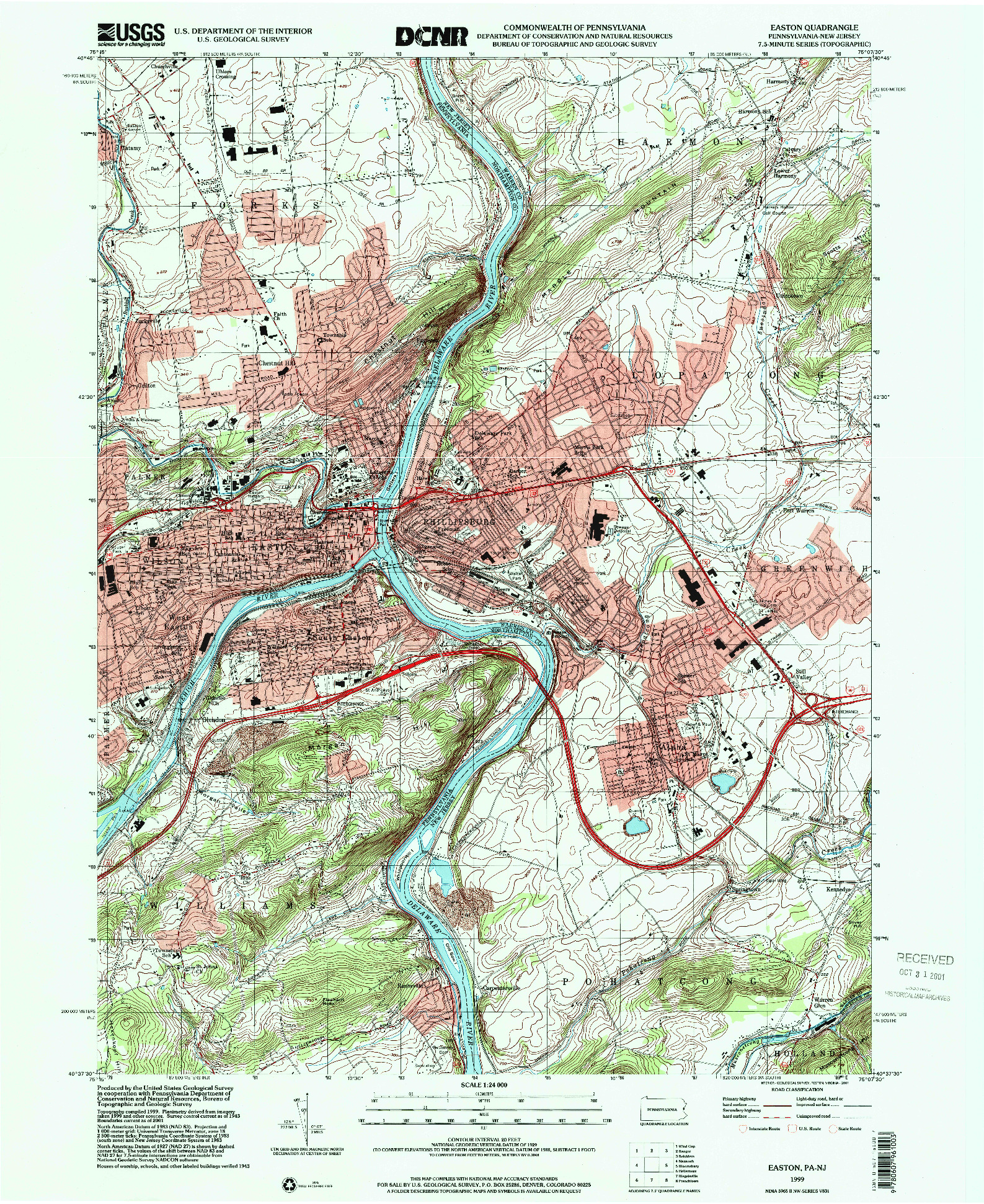 USGS 1:24000-SCALE QUADRANGLE FOR EASTON, PA 1999