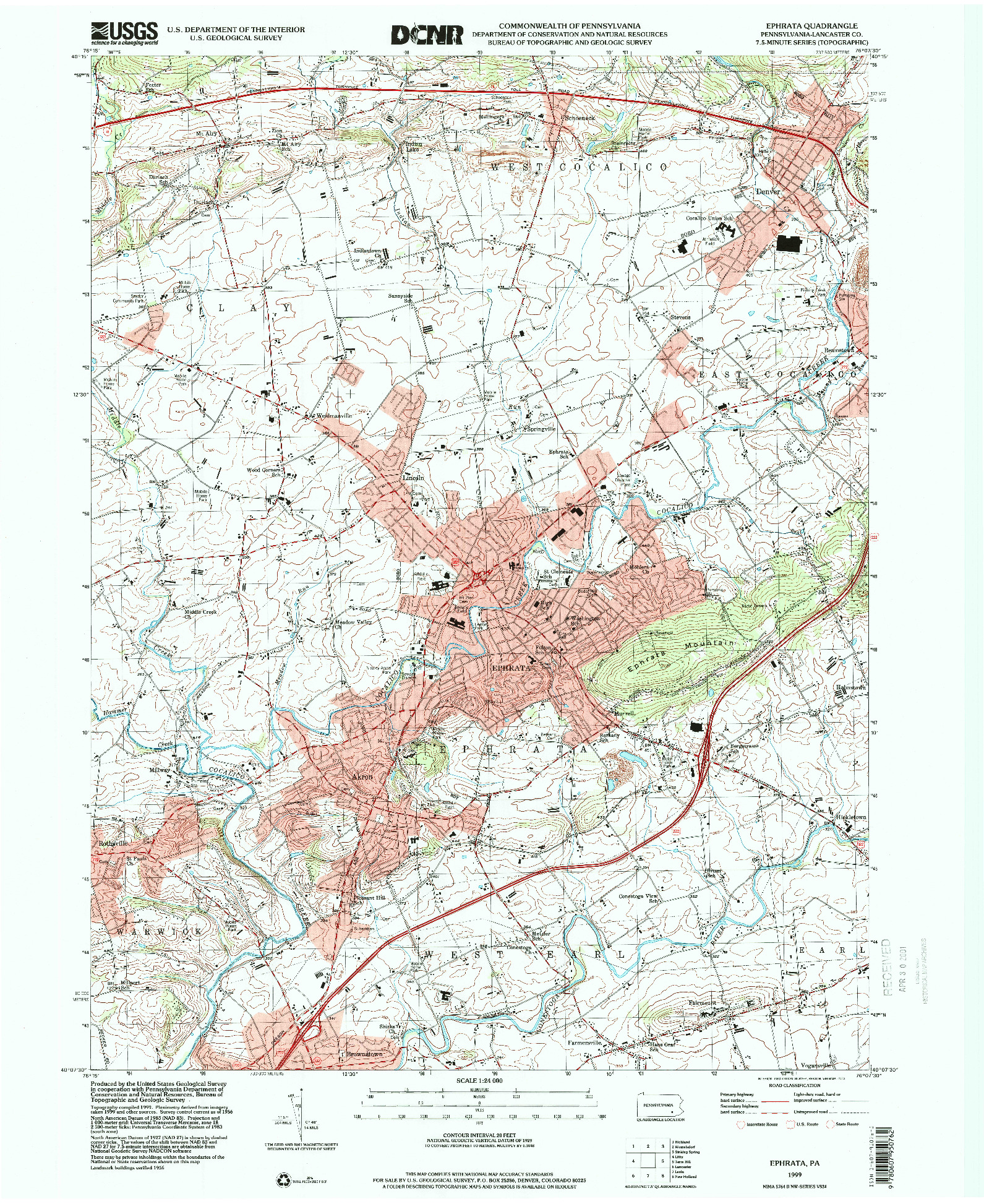 USGS 1:24000-SCALE QUADRANGLE FOR EPHRATA, PA 1999