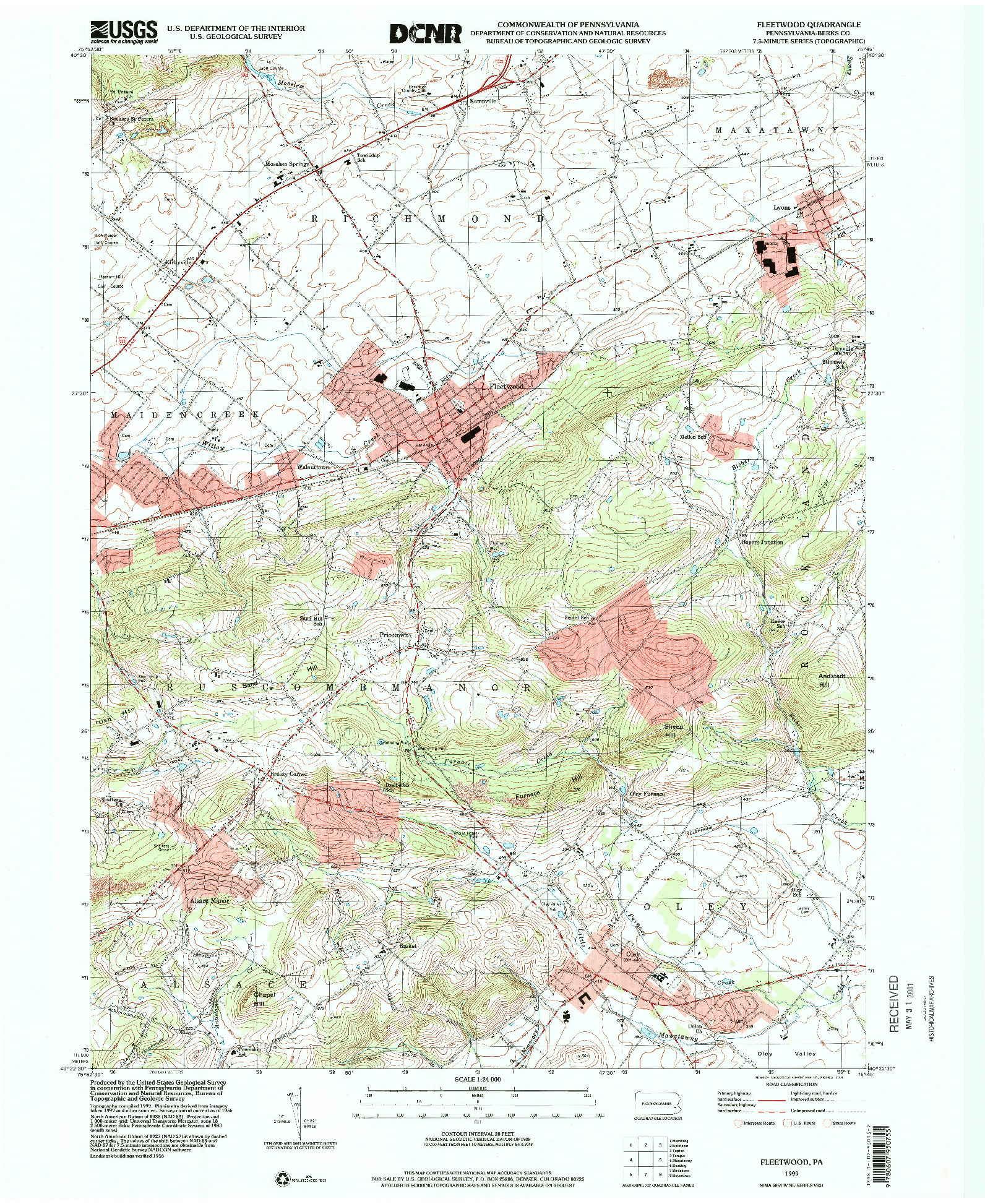 USGS 1:24000-SCALE QUADRANGLE FOR FLEETWOOD, PA 1999