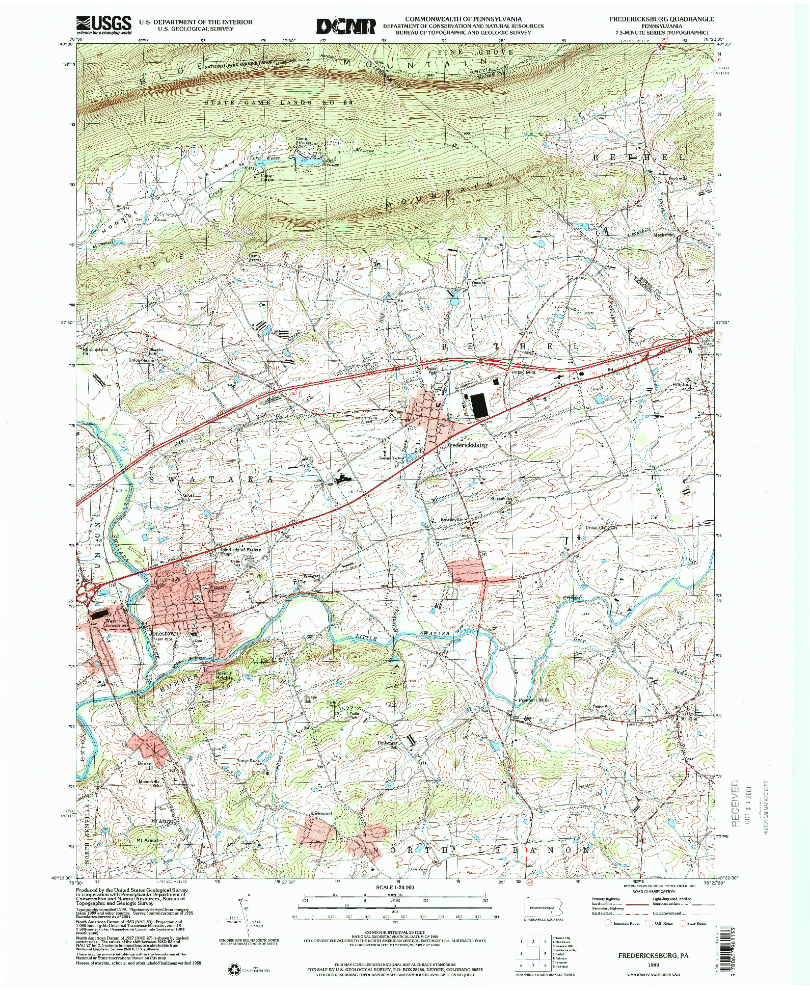 USGS 1:24000-SCALE QUADRANGLE FOR FREDERICKSBURG, PA 1999