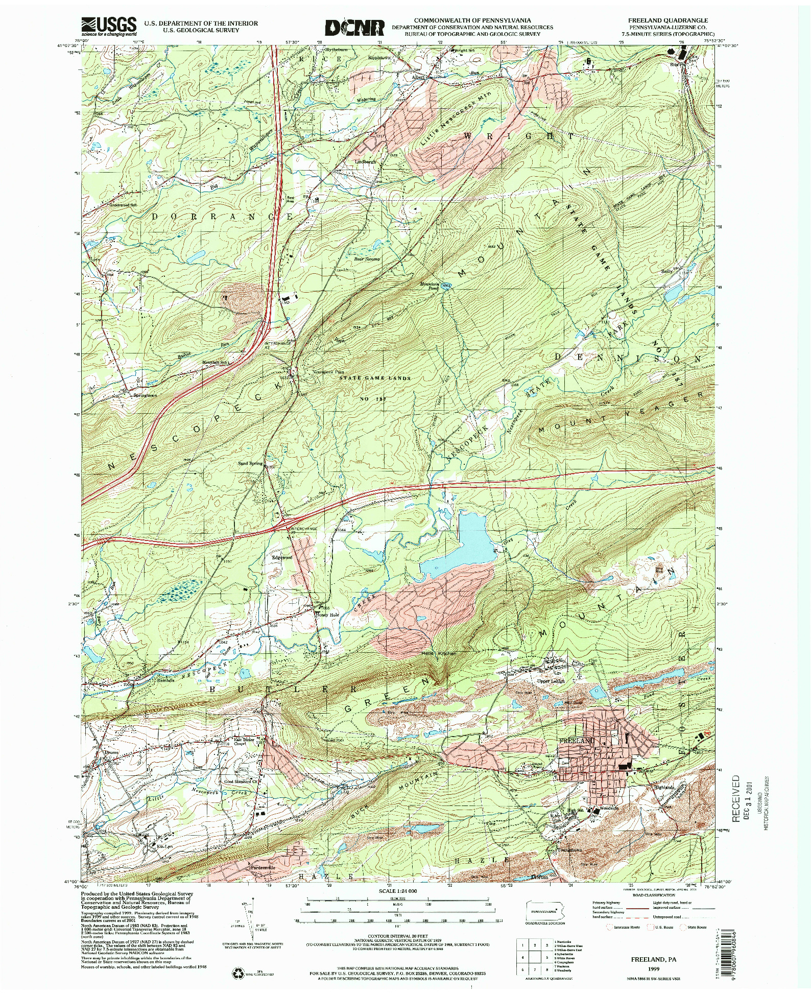 USGS 1:24000-SCALE QUADRANGLE FOR FREELAND, PA 1999