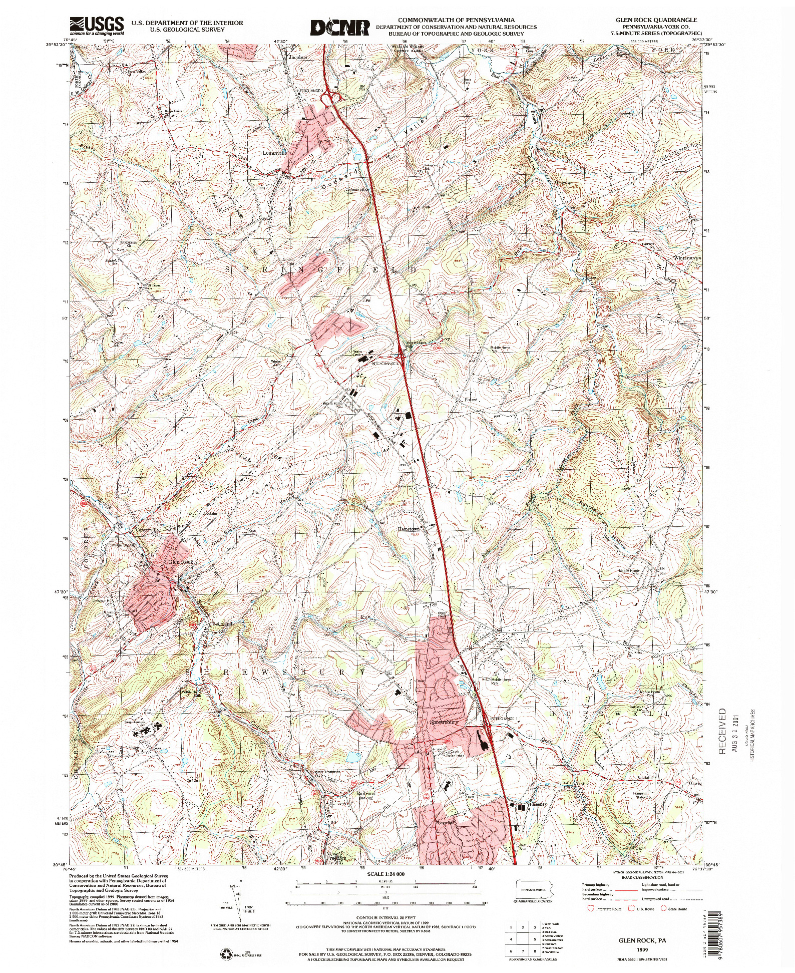 USGS 1:24000-SCALE QUADRANGLE FOR GLEN ROCK, PA 1999