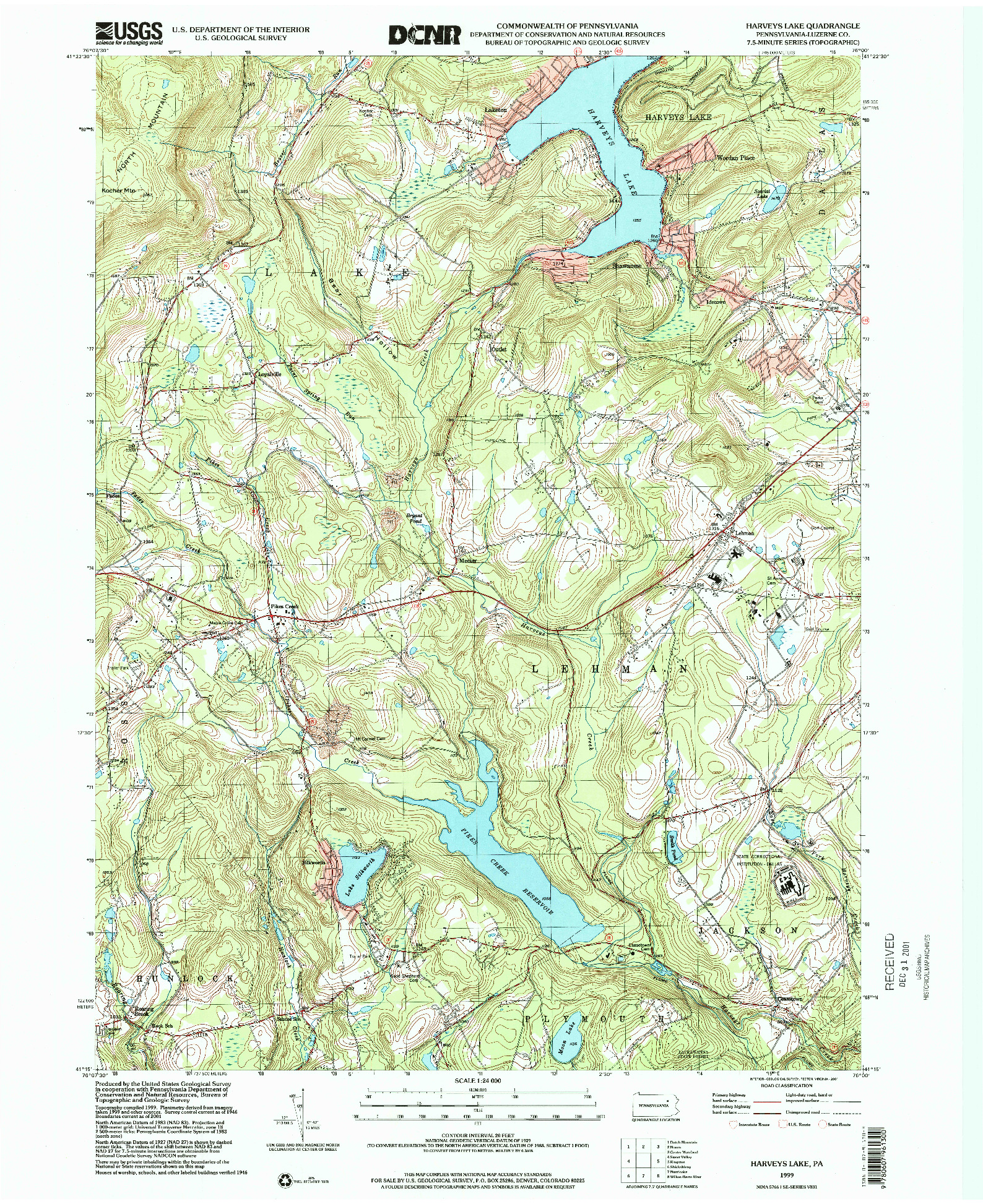 USGS 1:24000-SCALE QUADRANGLE FOR HARVEYS LAKE, PA 1999