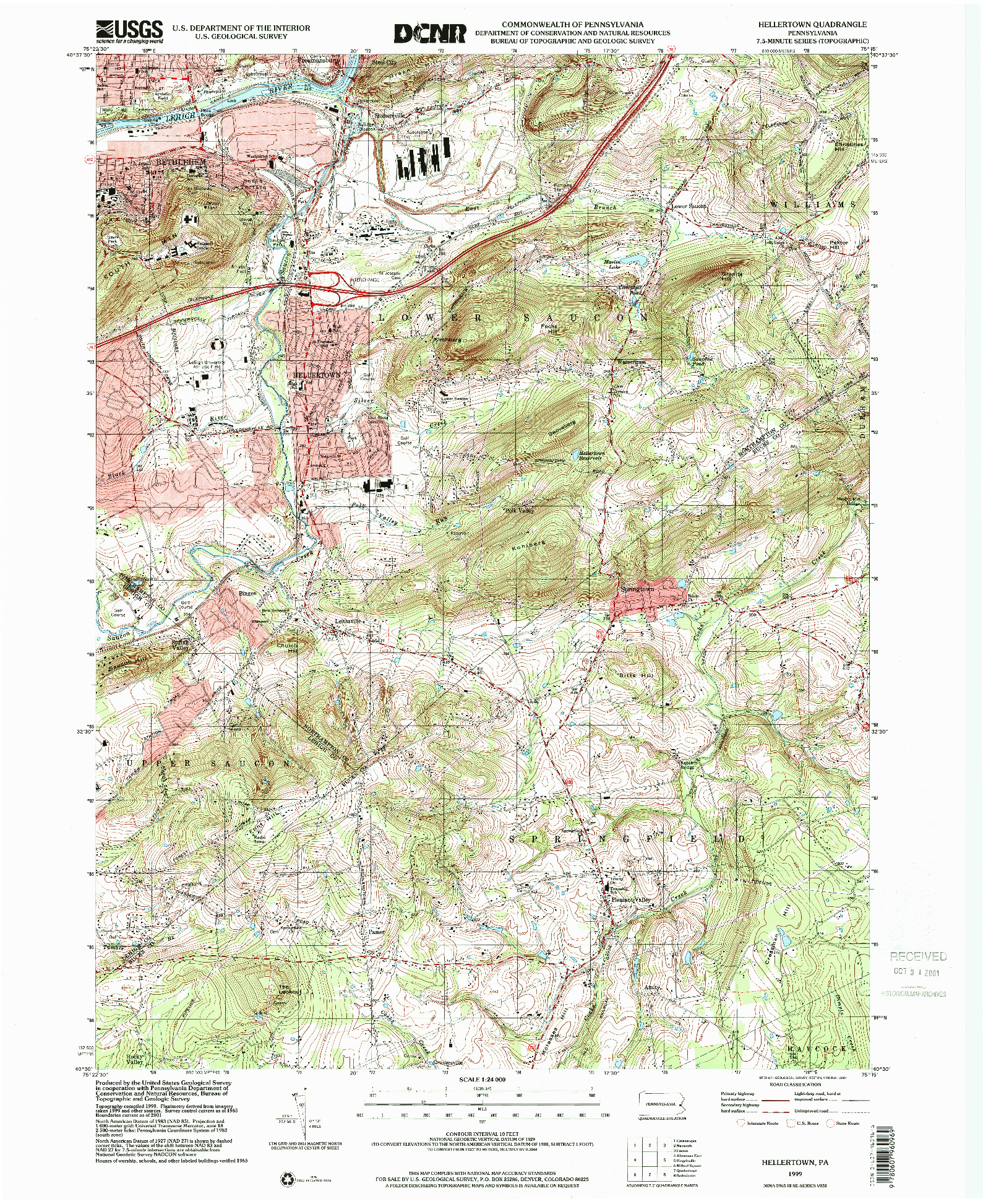 USGS 1:24000-SCALE QUADRANGLE FOR HELLERTOWN, PA 1999