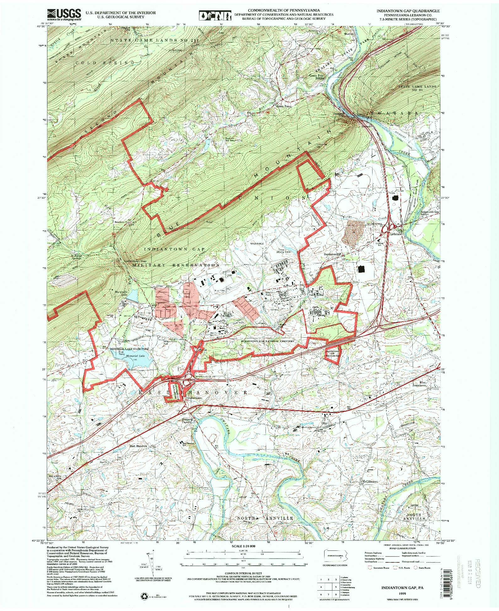 USGS 1:24000-SCALE QUADRANGLE FOR INDIANTOWN GAP, PA 1999