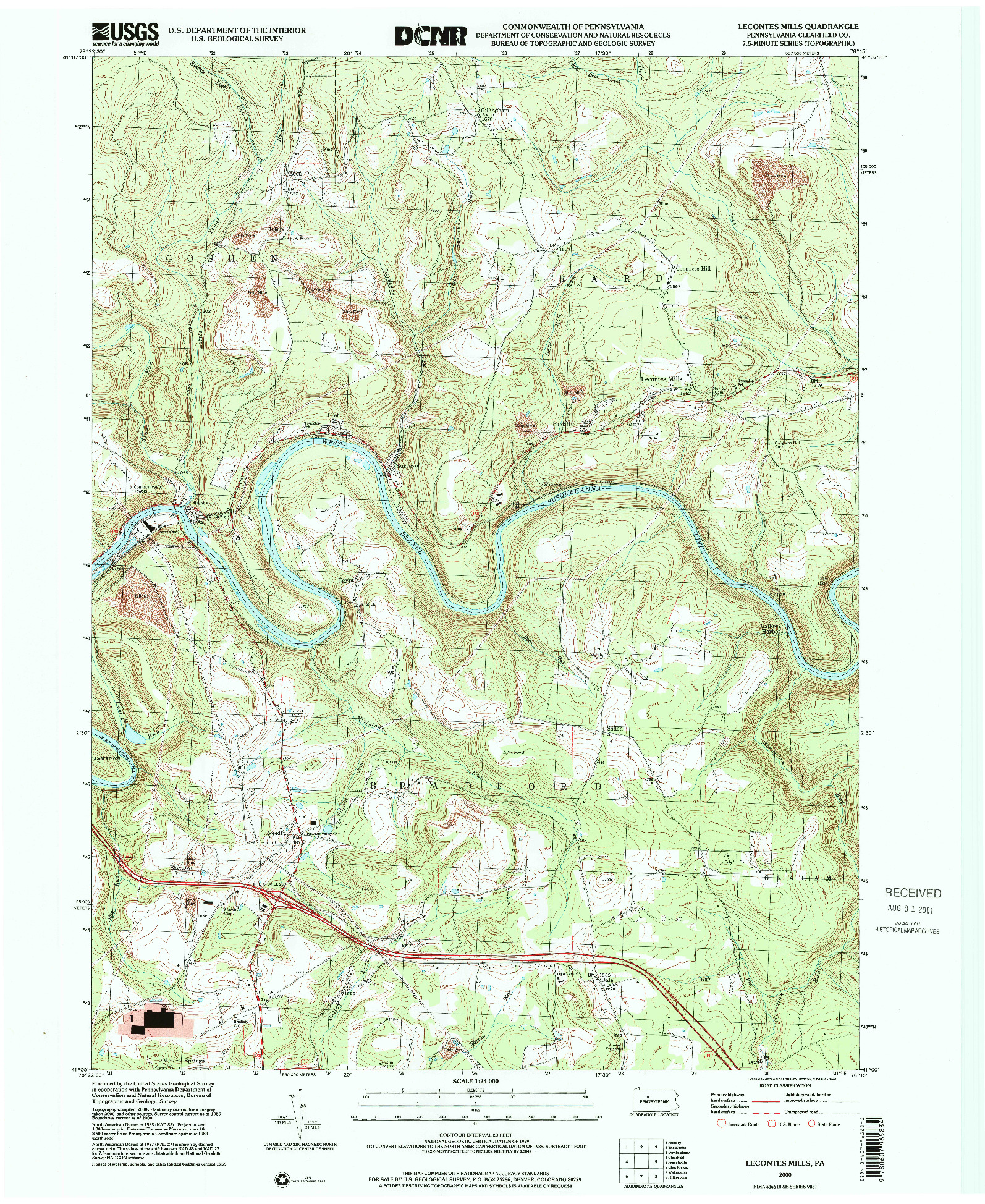 USGS 1:24000-SCALE QUADRANGLE FOR LECONTES MILLS, PA 2000