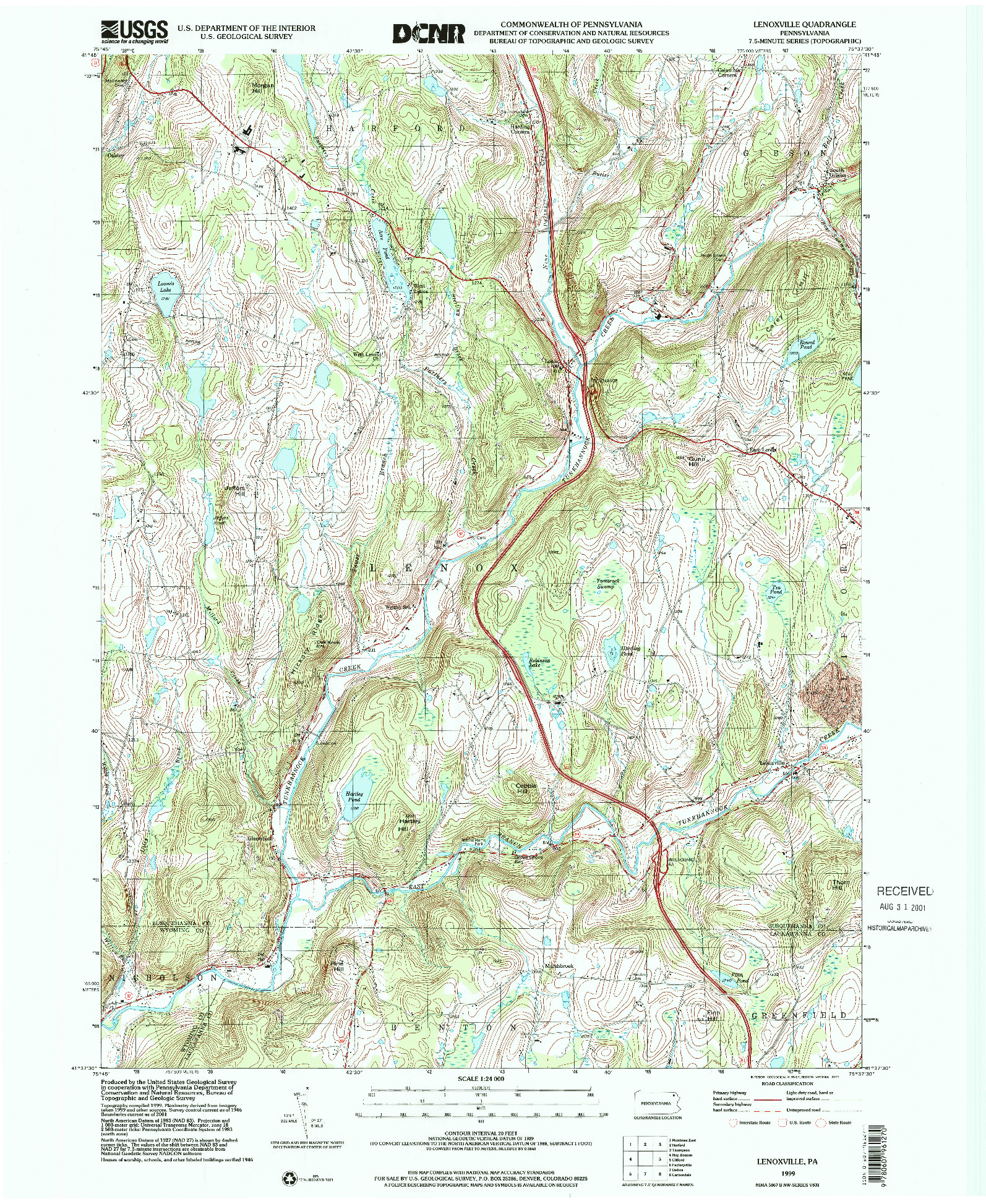 USGS 1:24000-SCALE QUADRANGLE FOR LENOXVILLE, PA 1999