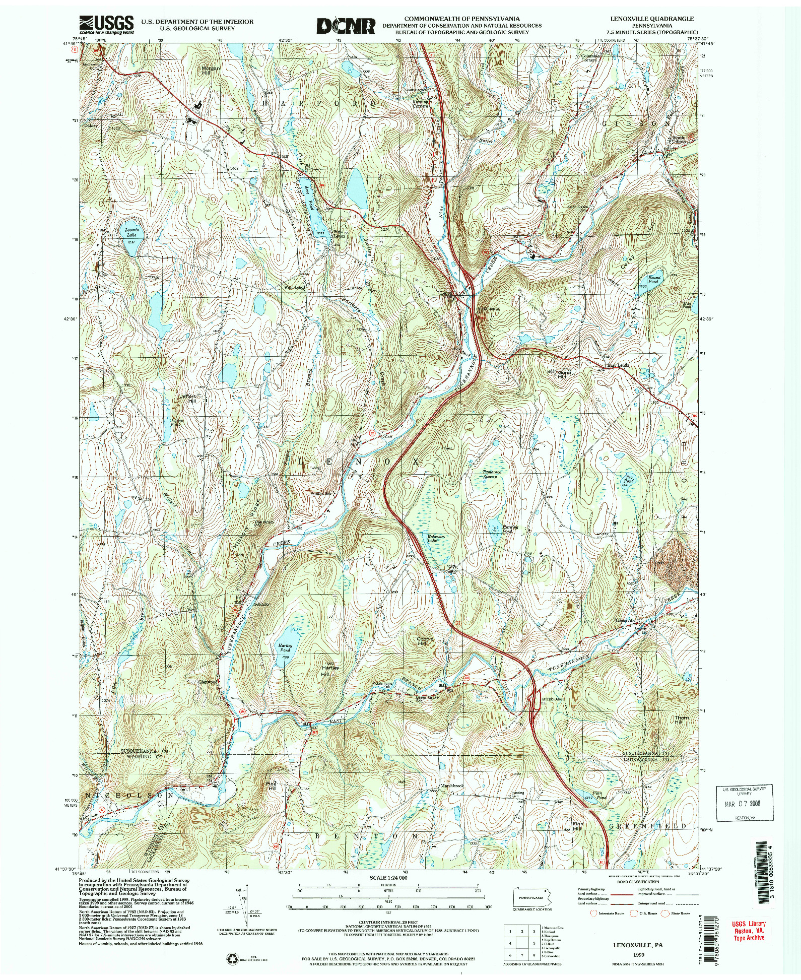 USGS 1:24000-SCALE QUADRANGLE FOR LENOXVILLE, PA 1999