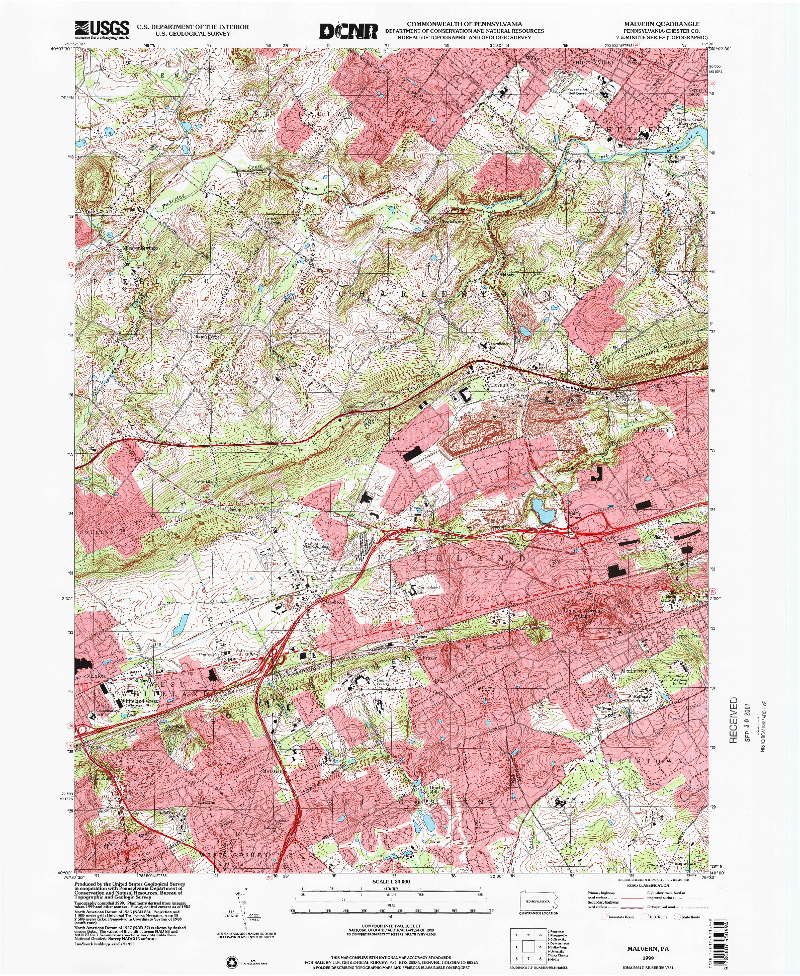 USGS 1:24000-SCALE QUADRANGLE FOR MALVERN, PA 1999