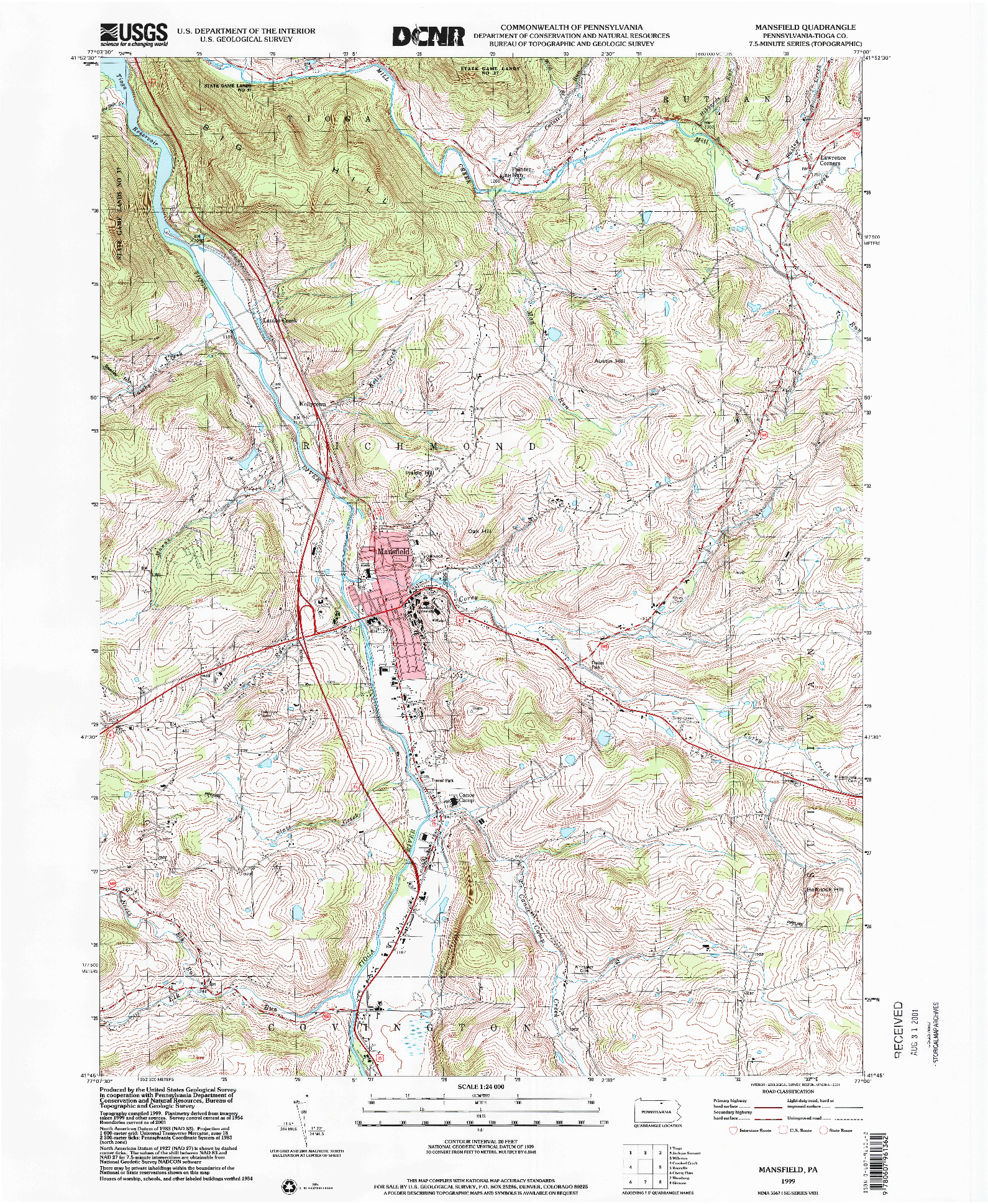 USGS 1:24000-SCALE QUADRANGLE FOR MANSFIELD, PA 1999