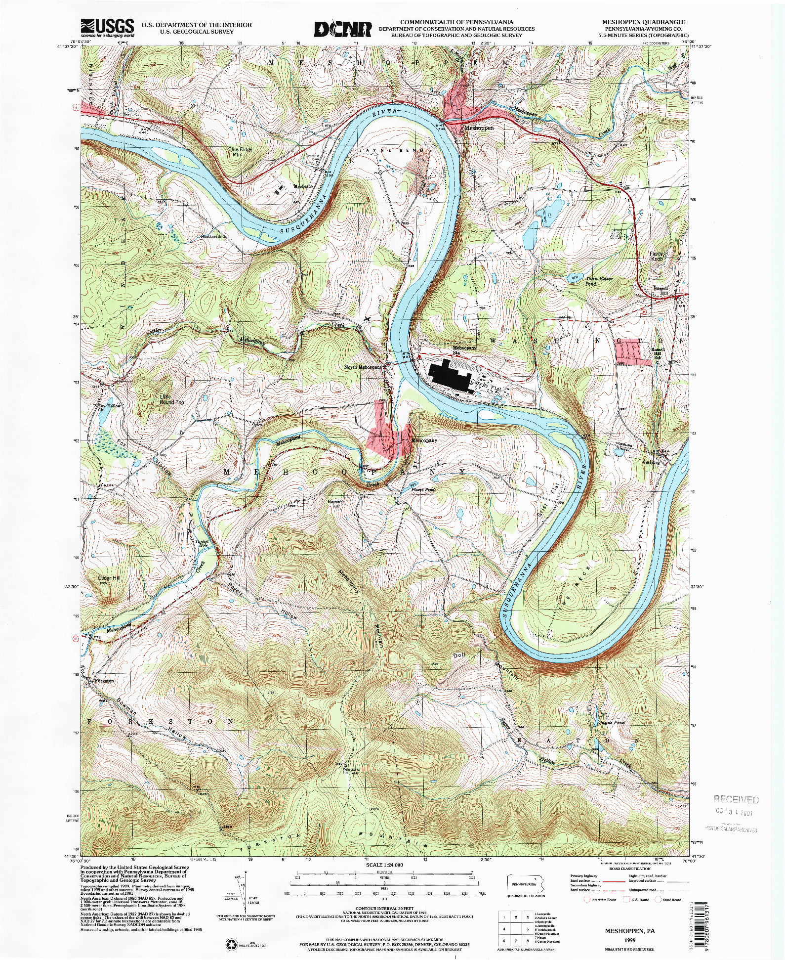 USGS 1:24000-SCALE QUADRANGLE FOR MESHOPPEN, PA 1999