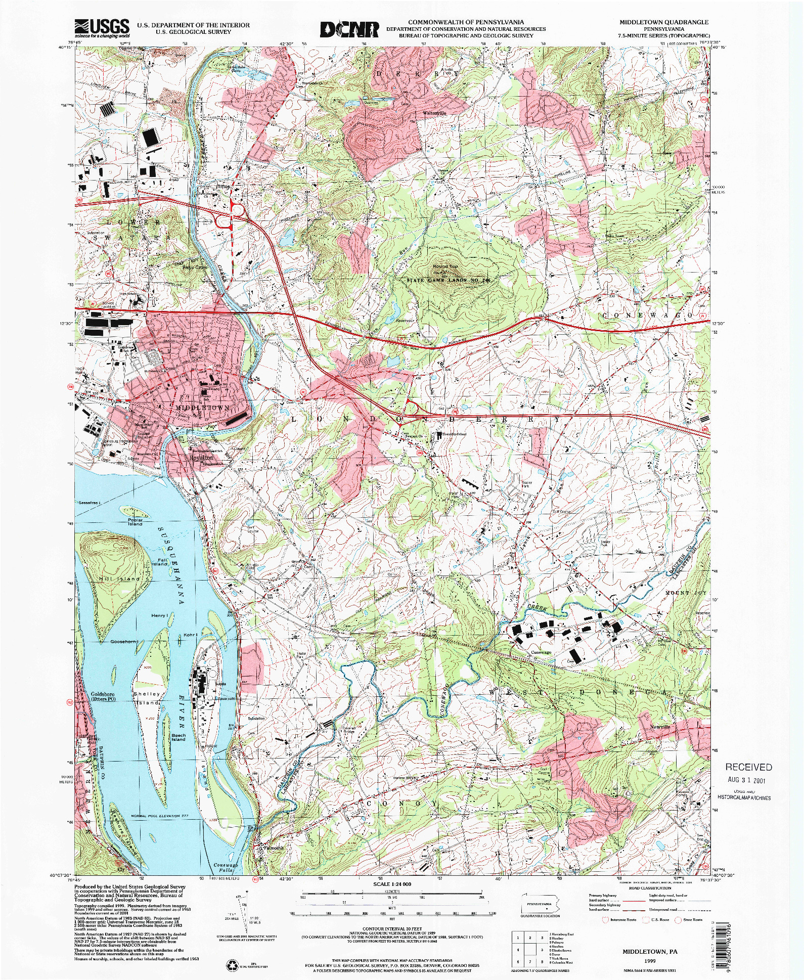 USGS 1:24000-SCALE QUADRANGLE FOR MIDDLETOWN, PA 1999