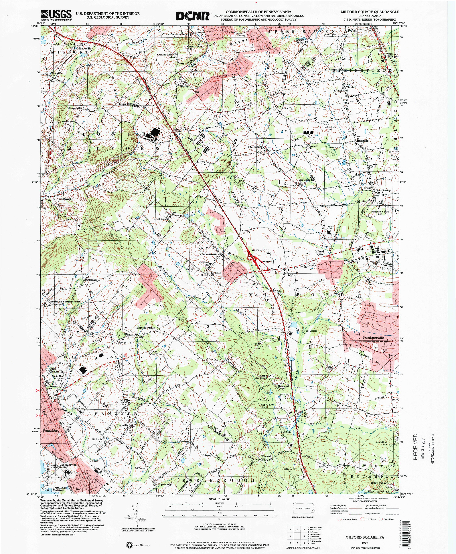 USGS 1:24000-SCALE QUADRANGLE FOR MILFORD SQUARE, PA 1999