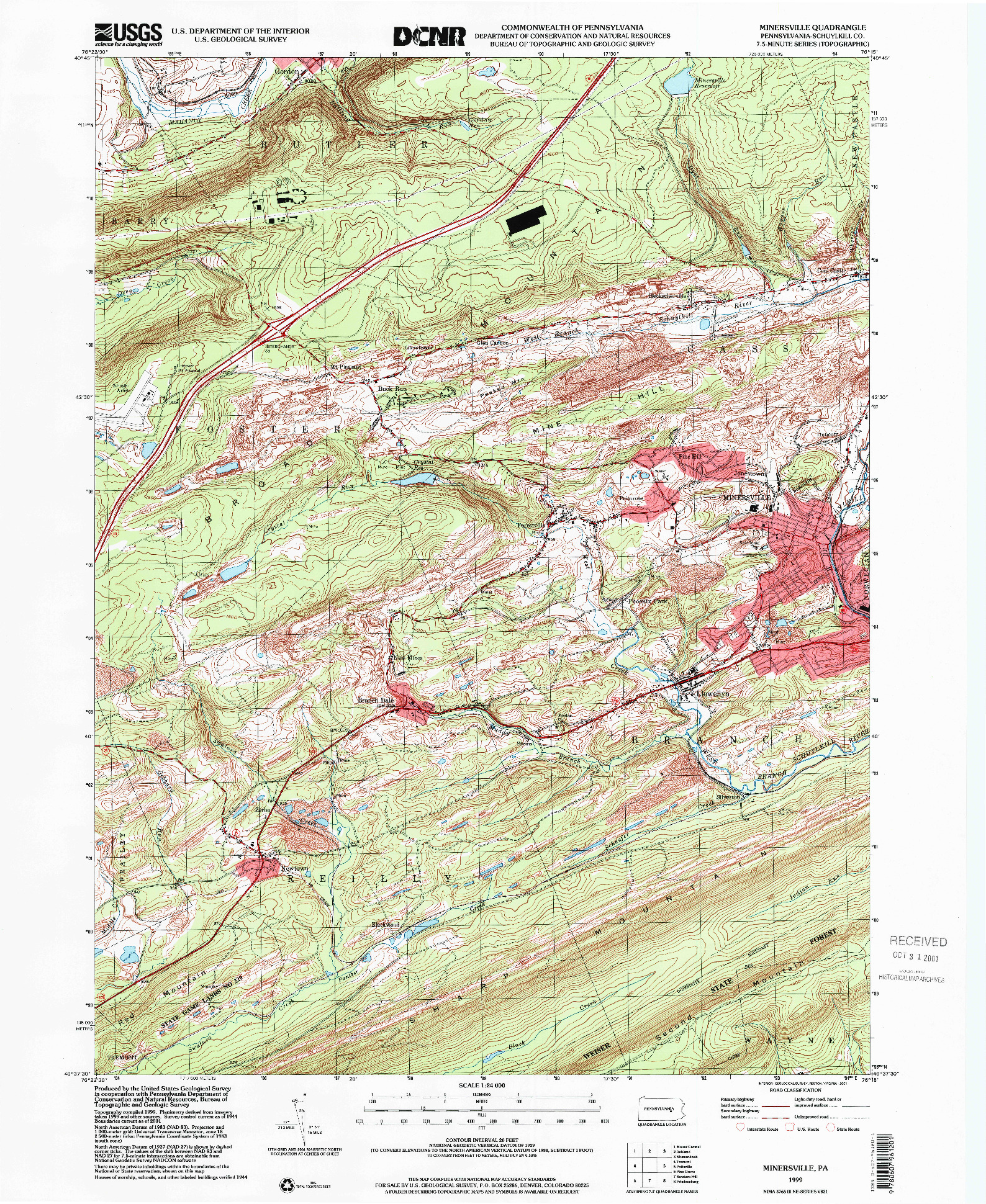 USGS 1:24000-SCALE QUADRANGLE FOR MINERSVILLE, PA 1999