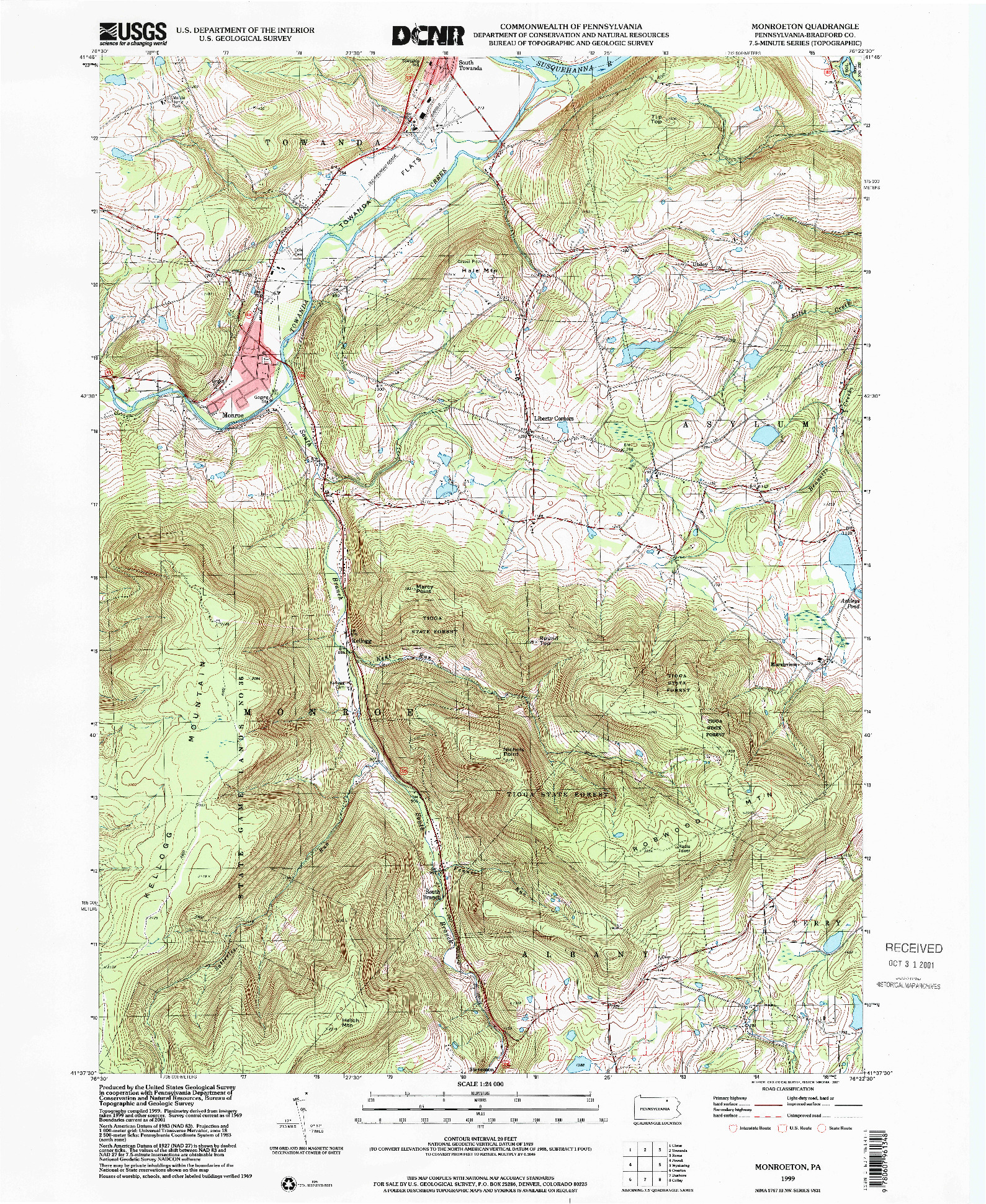 USGS 1:24000-SCALE QUADRANGLE FOR MONROETON, PA 1999