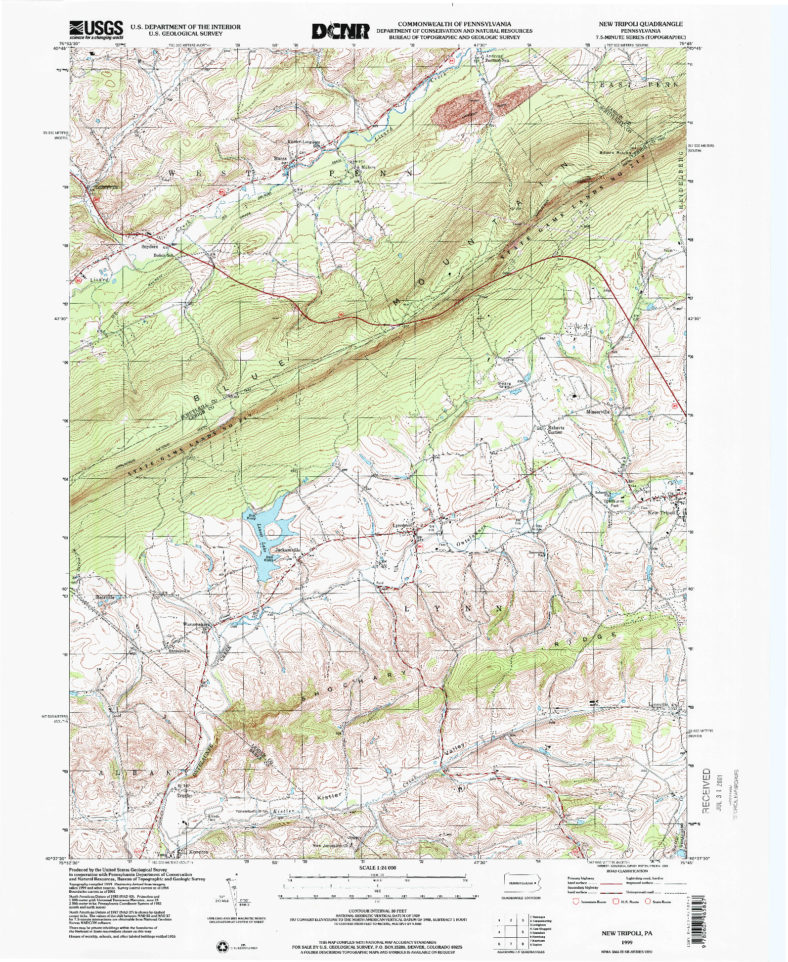 USGS 1:24000-SCALE QUADRANGLE FOR NEW TRIPOLI, PA 1999