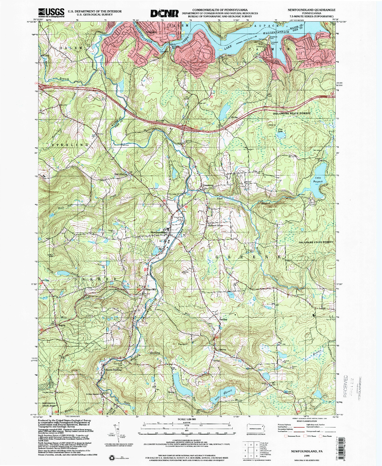 USGS 1:24000-SCALE QUADRANGLE FOR NEWFOUNDLAND, PA 1999