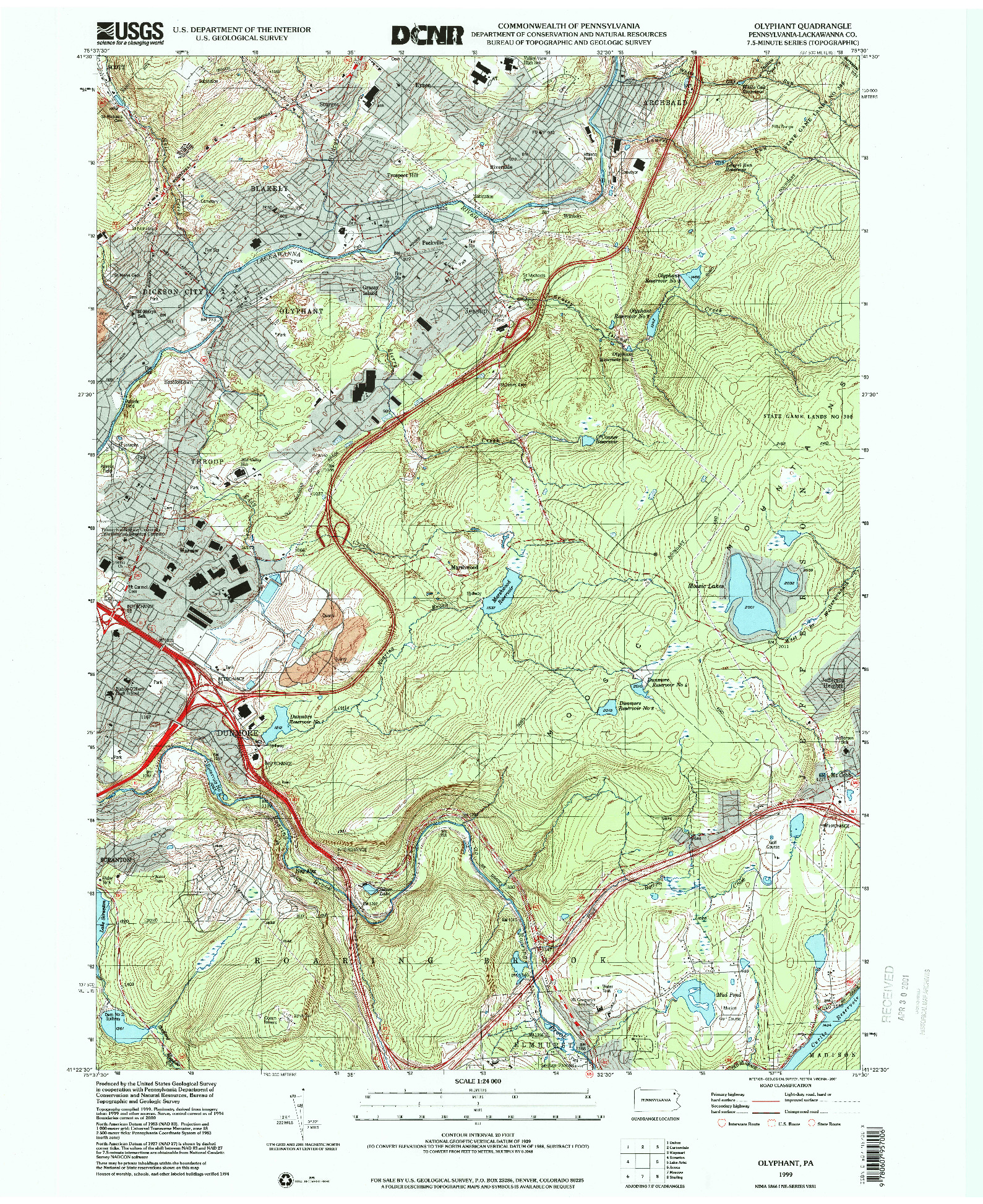 USGS 1:24000-SCALE QUADRANGLE FOR OLYPHANT, PA 1999