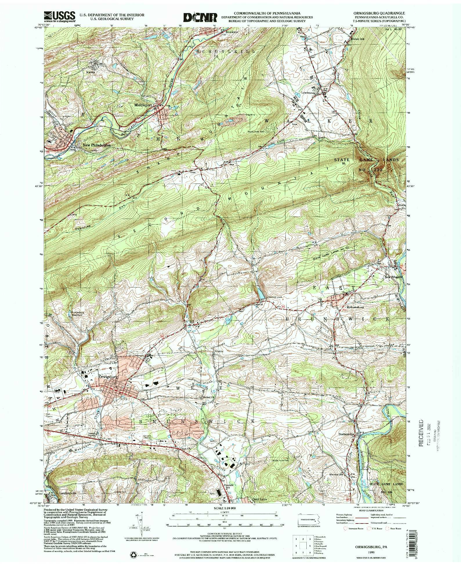 USGS 1:24000-SCALE QUADRANGLE FOR ORWIGSBURG, PA 1999