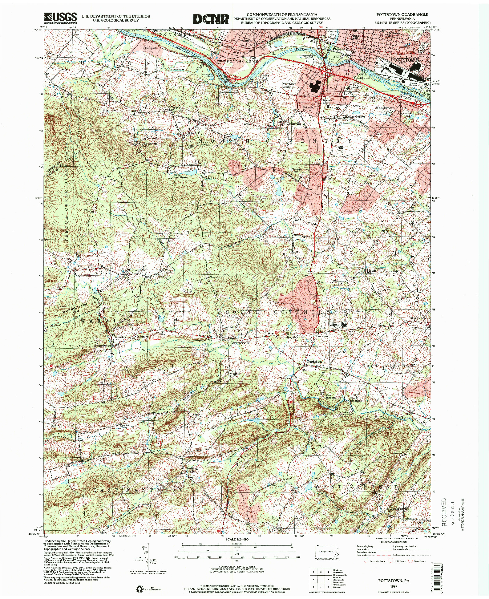 USGS 1:24000-SCALE QUADRANGLE FOR POTTSTOWN, PA 1999