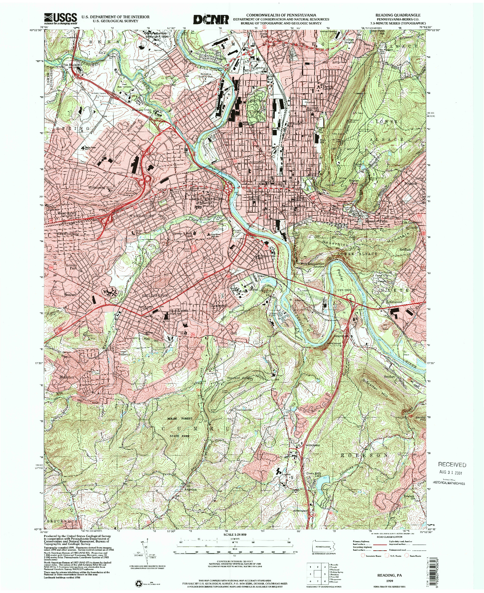 USGS 1:24000-SCALE QUADRANGLE FOR READING, PA 1999