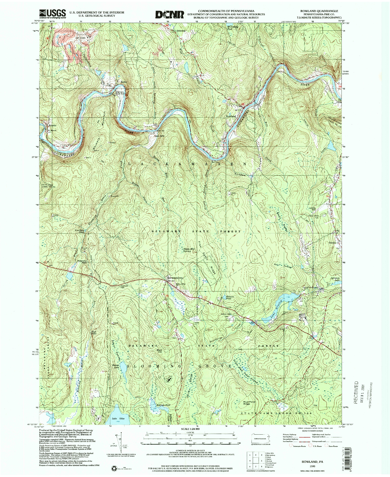 USGS 1:24000-SCALE QUADRANGLE FOR ROWLAND, PA 1999