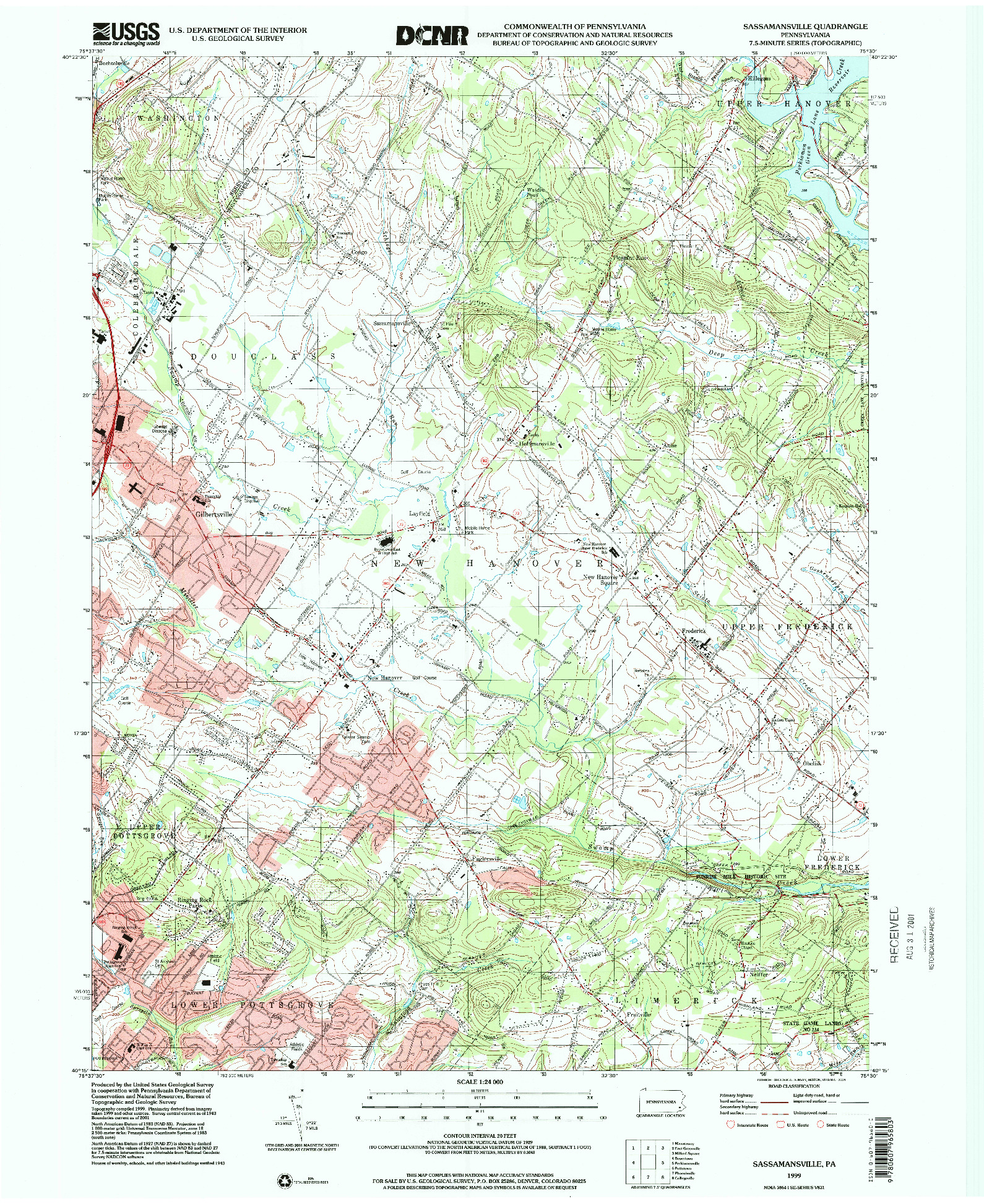 USGS 1:24000-SCALE QUADRANGLE FOR SASSAMANSVILLE, PA 1999