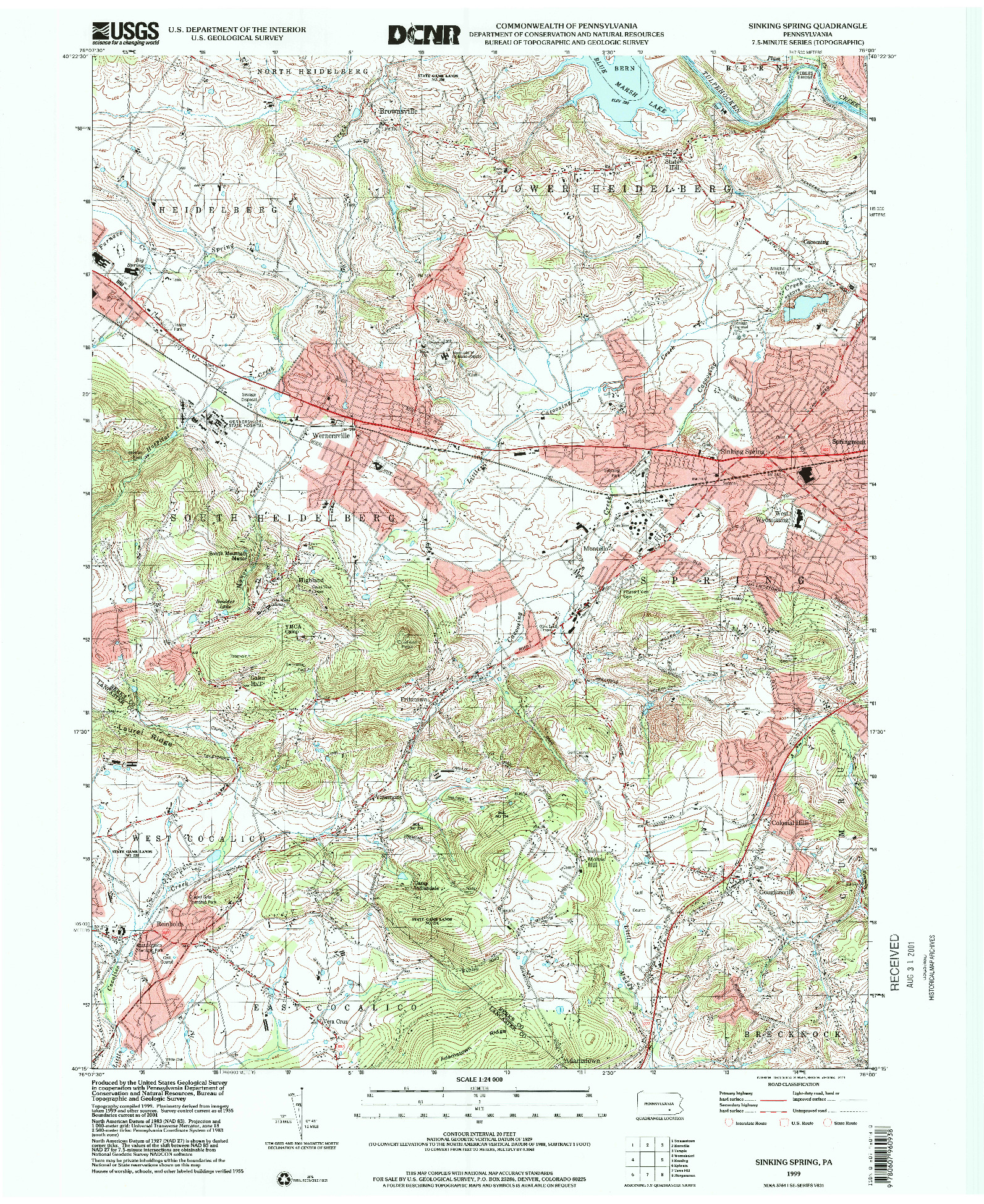 USGS 1:24000-SCALE QUADRANGLE FOR SINKING SPRING, PA 1999