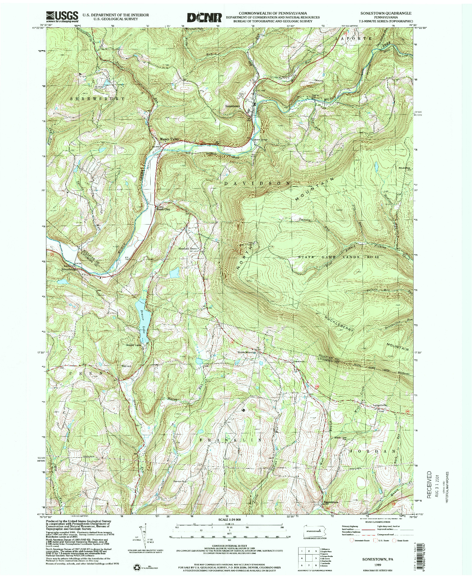 USGS 1:24000-SCALE QUADRANGLE FOR SONESTOWN, PA 1999