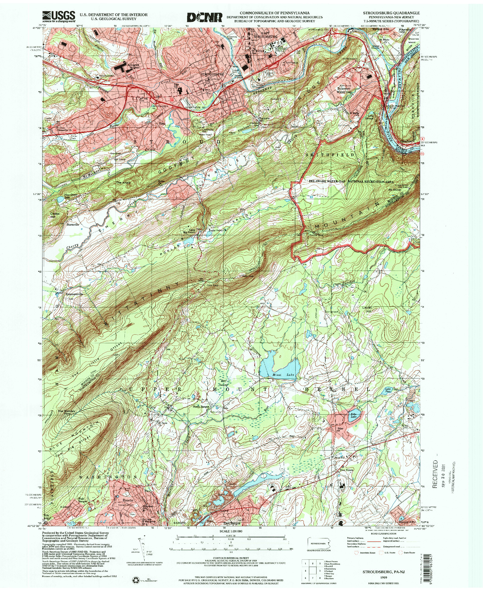 USGS 1:24000-SCALE QUADRANGLE FOR STROUDSBURG, PA 1999