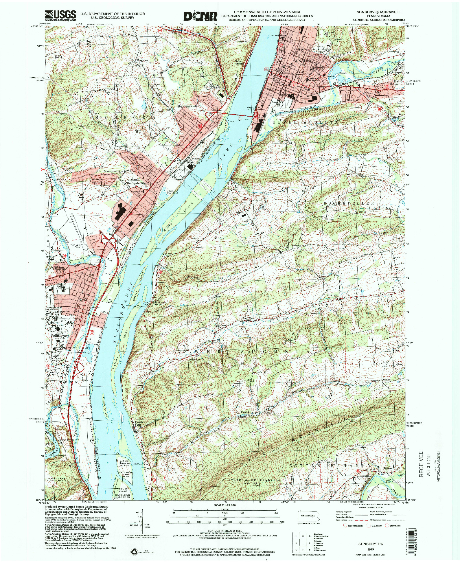 USGS 1:24000-SCALE QUADRANGLE FOR SUNBURY, PA 1999