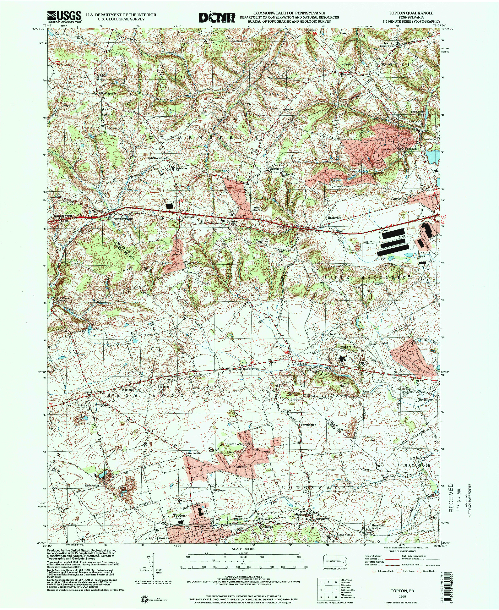 USGS 1:24000-SCALE QUADRANGLE FOR TOPTON, PA 1999