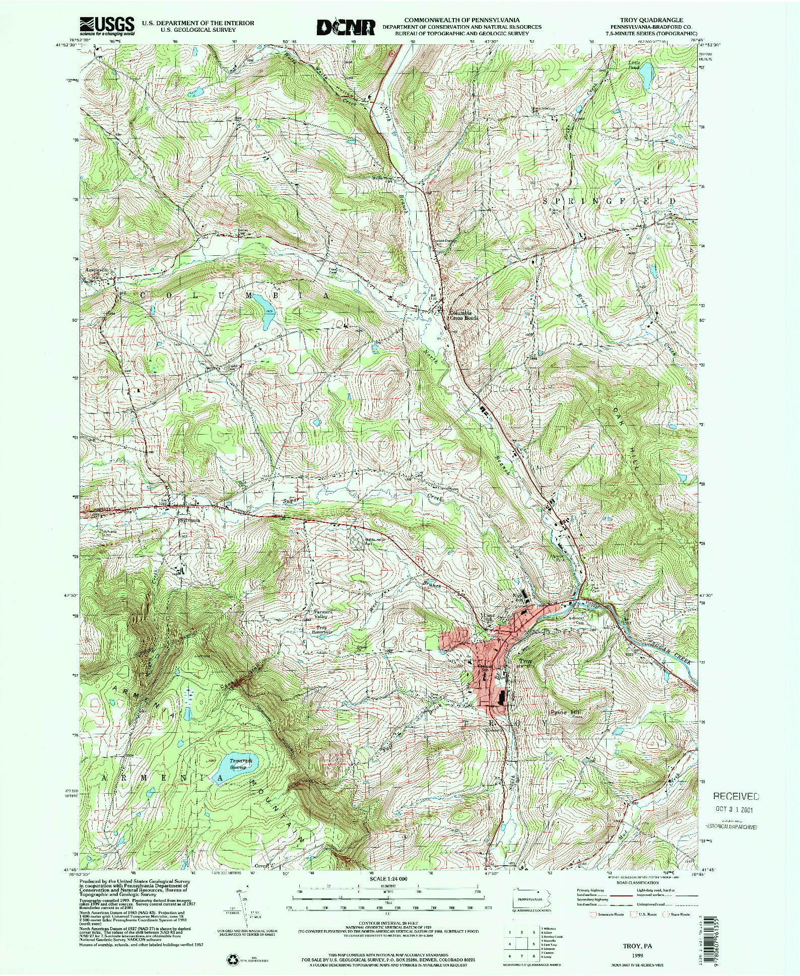 USGS 1:24000-SCALE QUADRANGLE FOR TROY, PA 1999