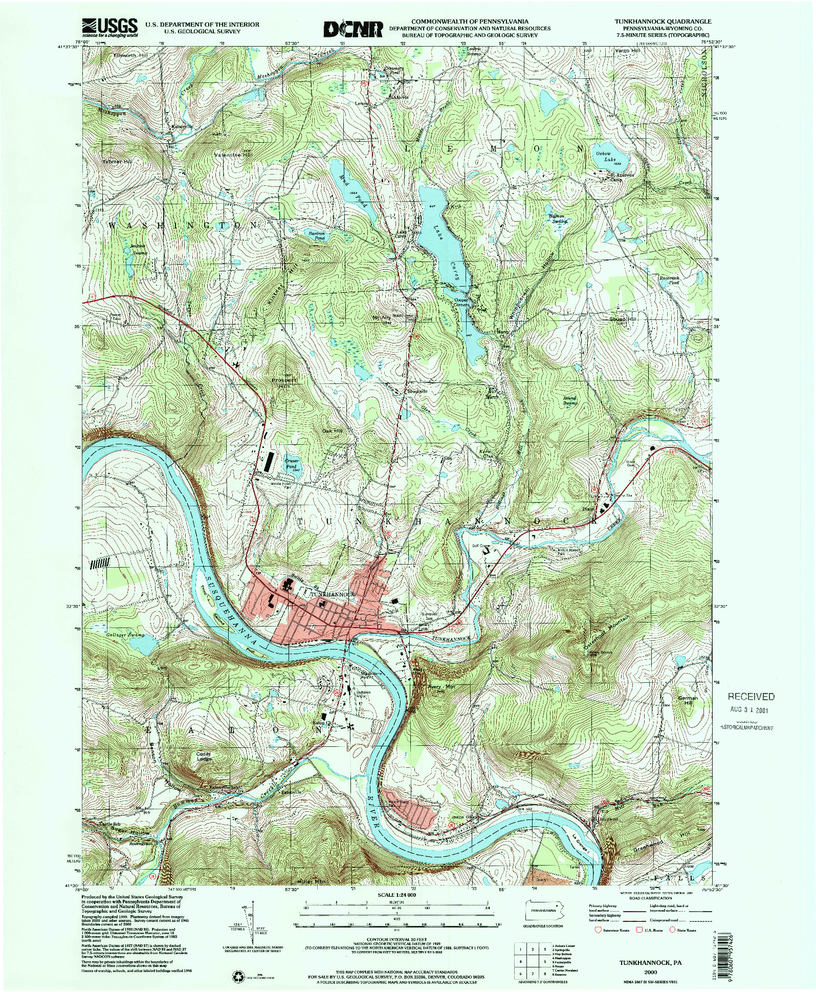USGS 1:24000-SCALE QUADRANGLE FOR TUNKHANNOCK, PA 2000