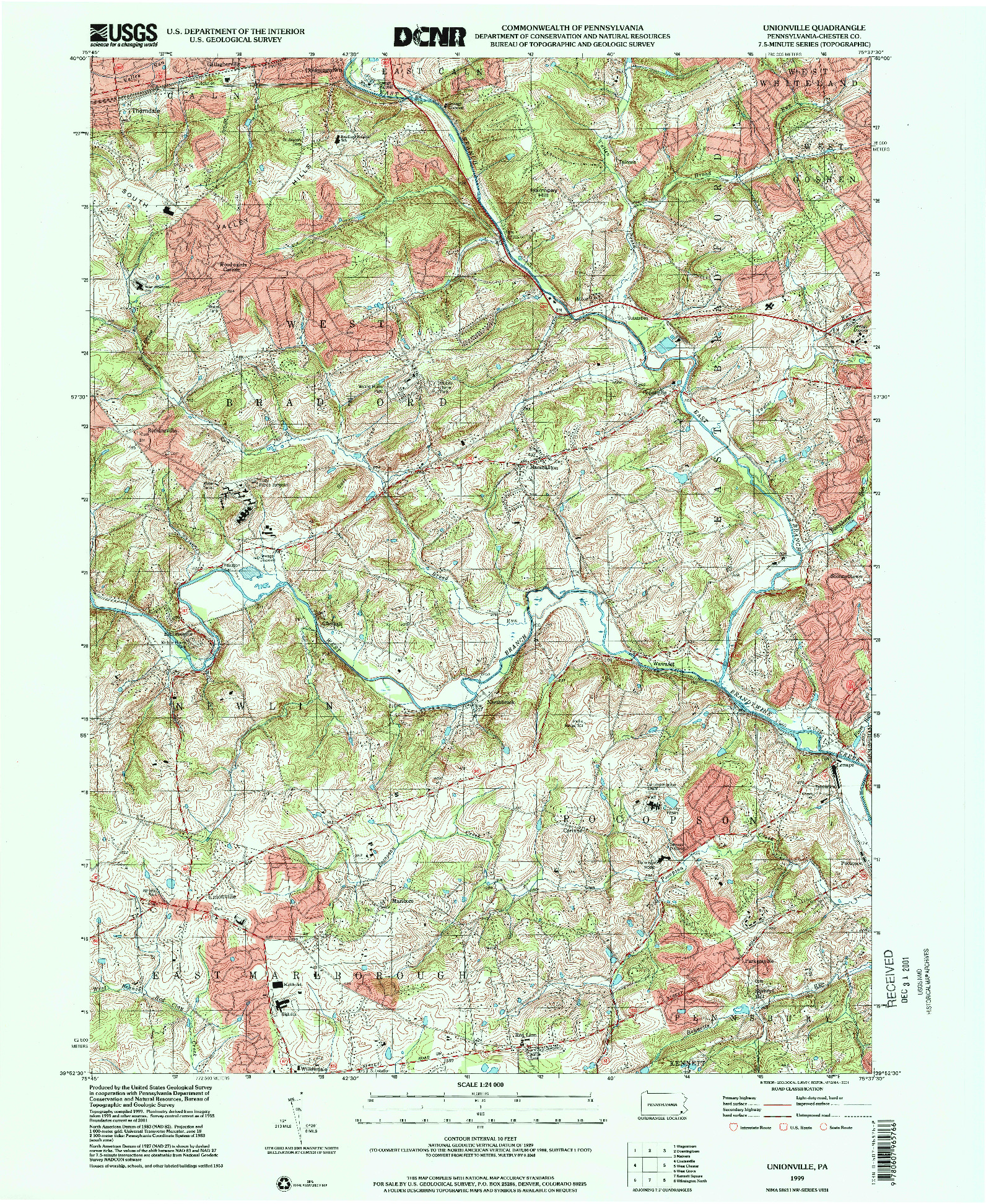 USGS 1:24000-SCALE QUADRANGLE FOR UNIONVILLE, PA 1999