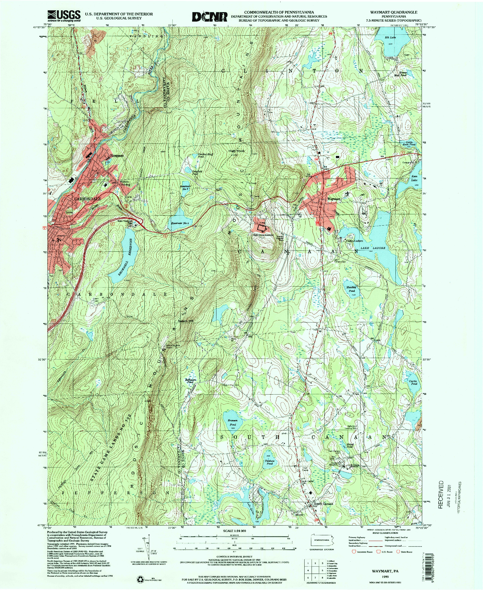 USGS 1:24000-SCALE QUADRANGLE FOR WAYMART, PA 1999
