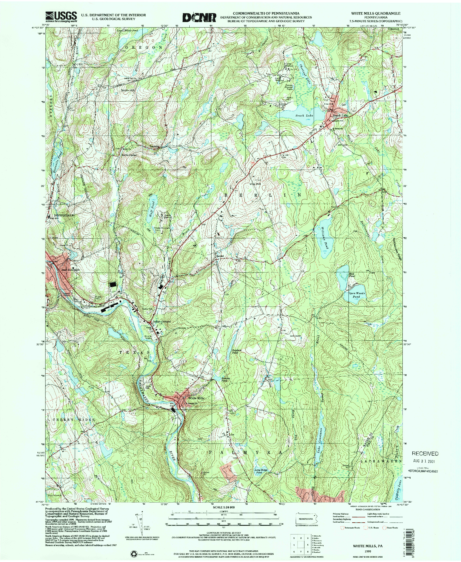 USGS 1:24000-SCALE QUADRANGLE FOR WHITE MILLS, PA 1999