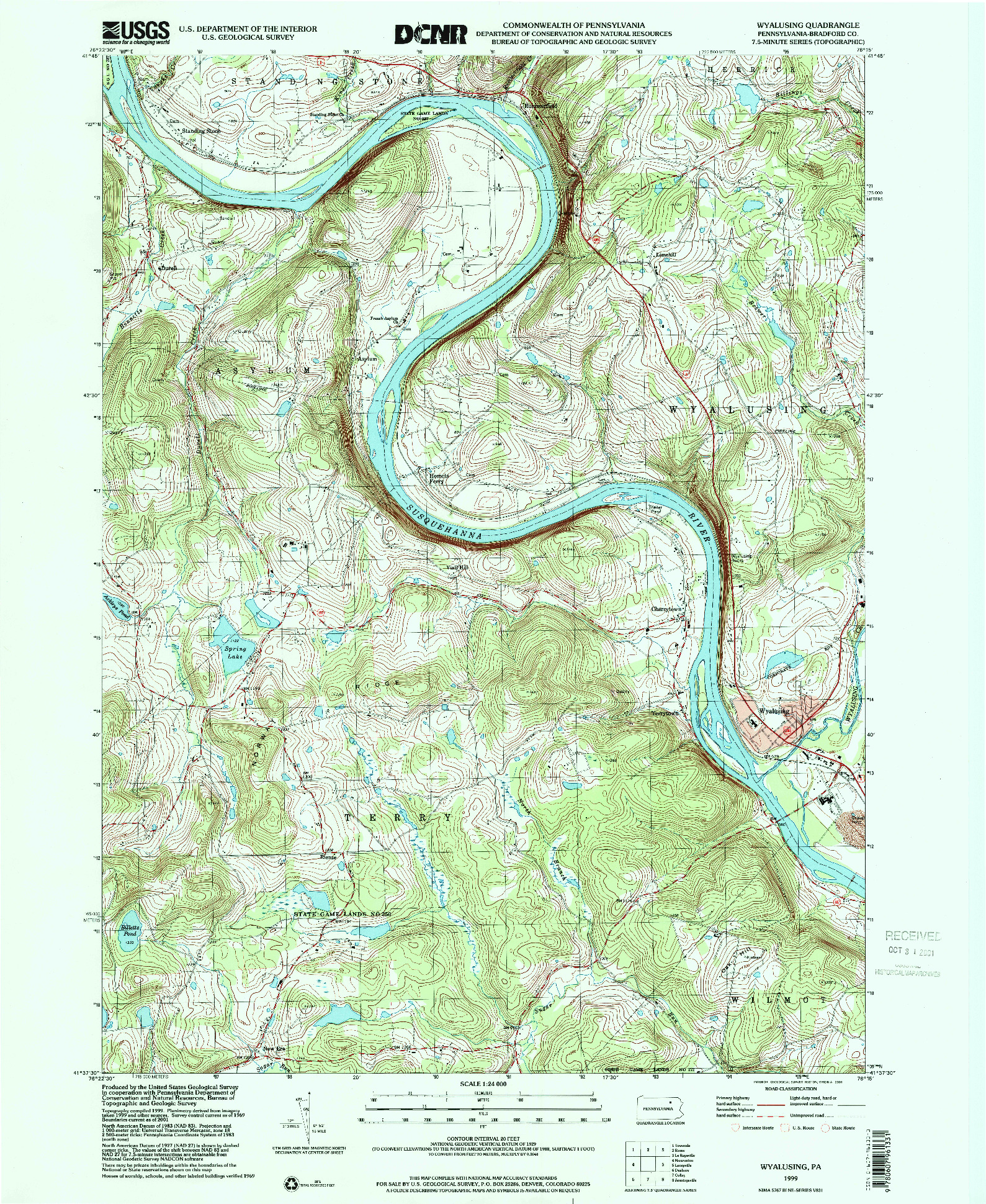 USGS 1:24000-SCALE QUADRANGLE FOR WYALUSING, PA 1999