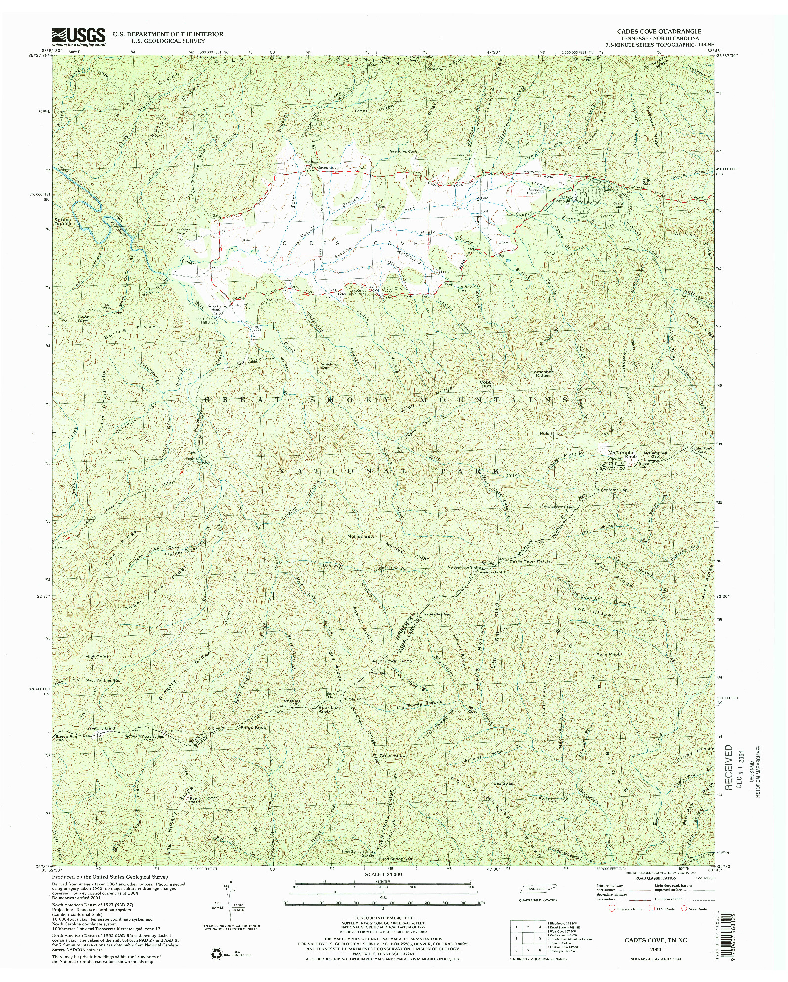 USGS 1:24000-SCALE QUADRANGLE FOR CADES COVE, TN 2000