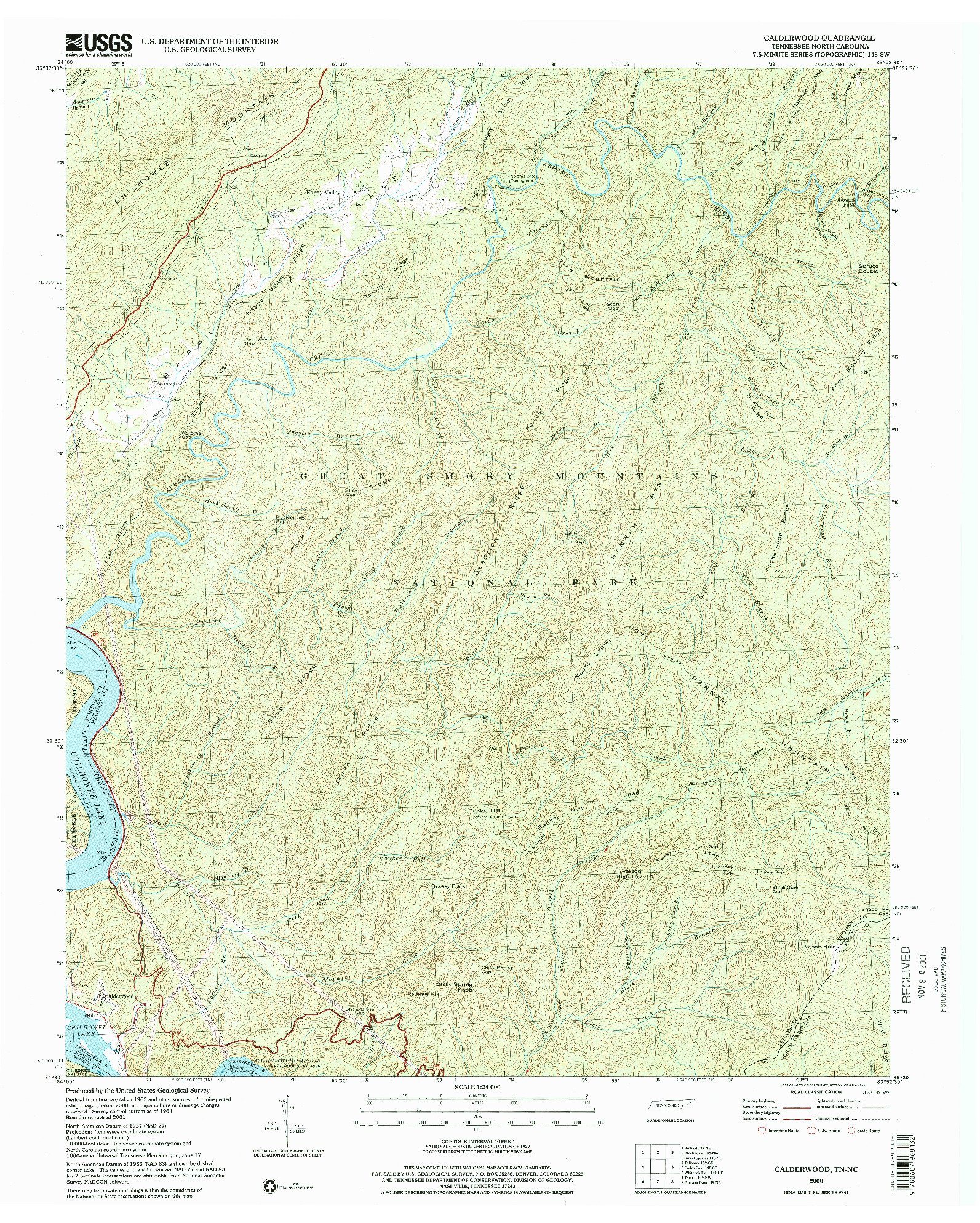 USGS 1:24000-SCALE QUADRANGLE FOR CALDERWOOD, TN 2000