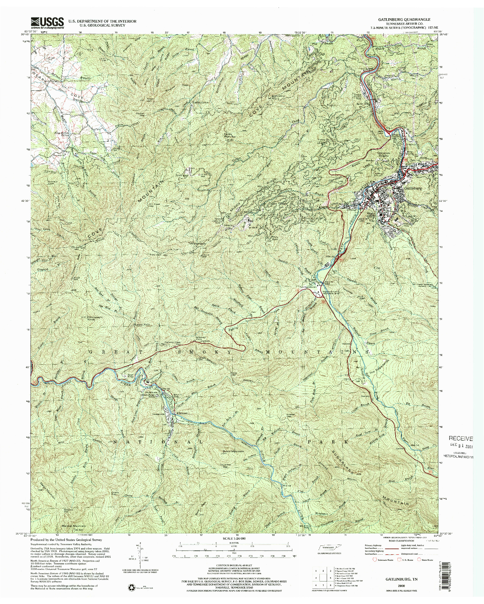 USGS 1:24000-SCALE QUADRANGLE FOR GATLINBURG, TN 2000